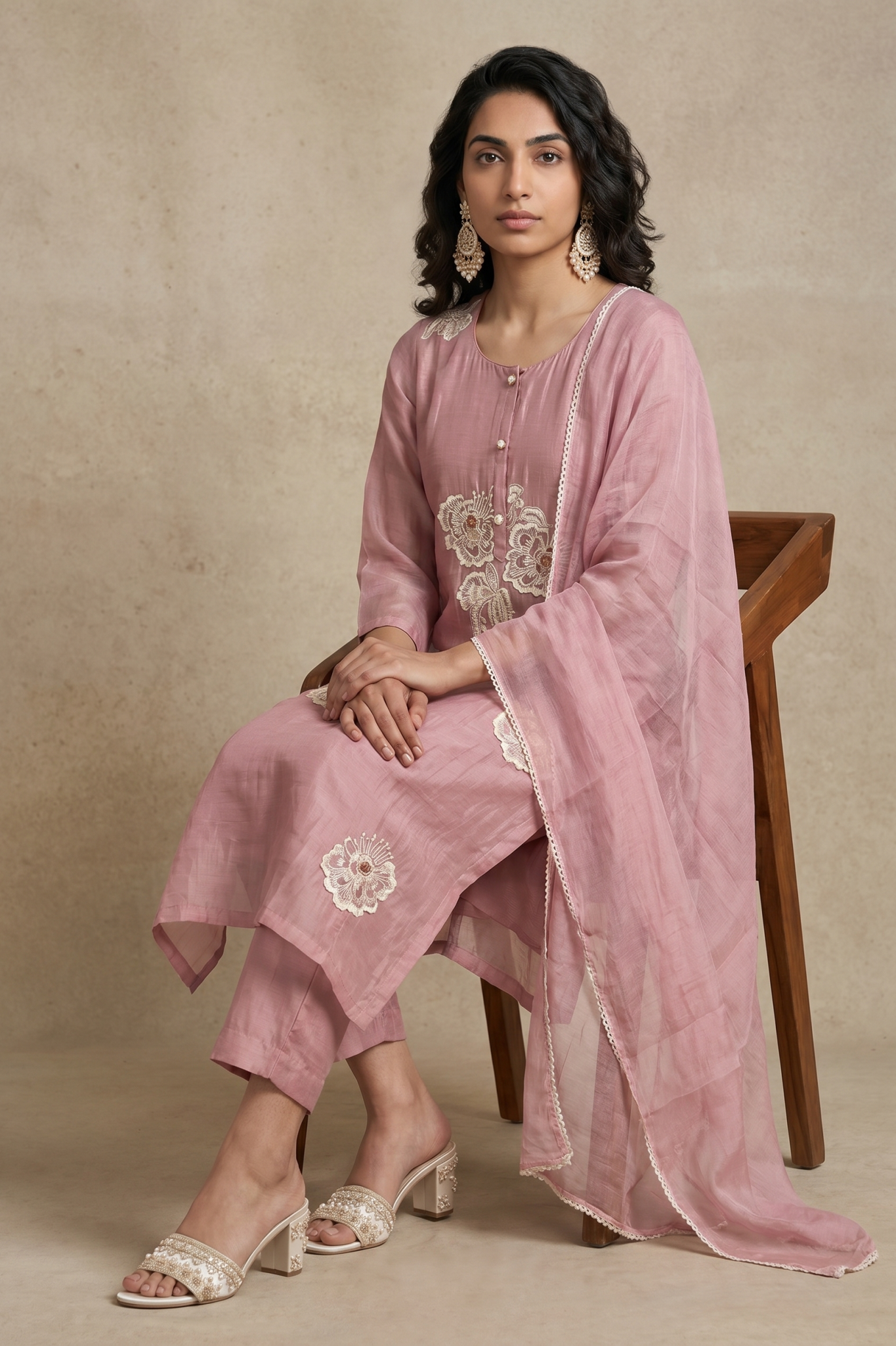 Dusty Pink Floral Embroidered Cotton Salwar Set