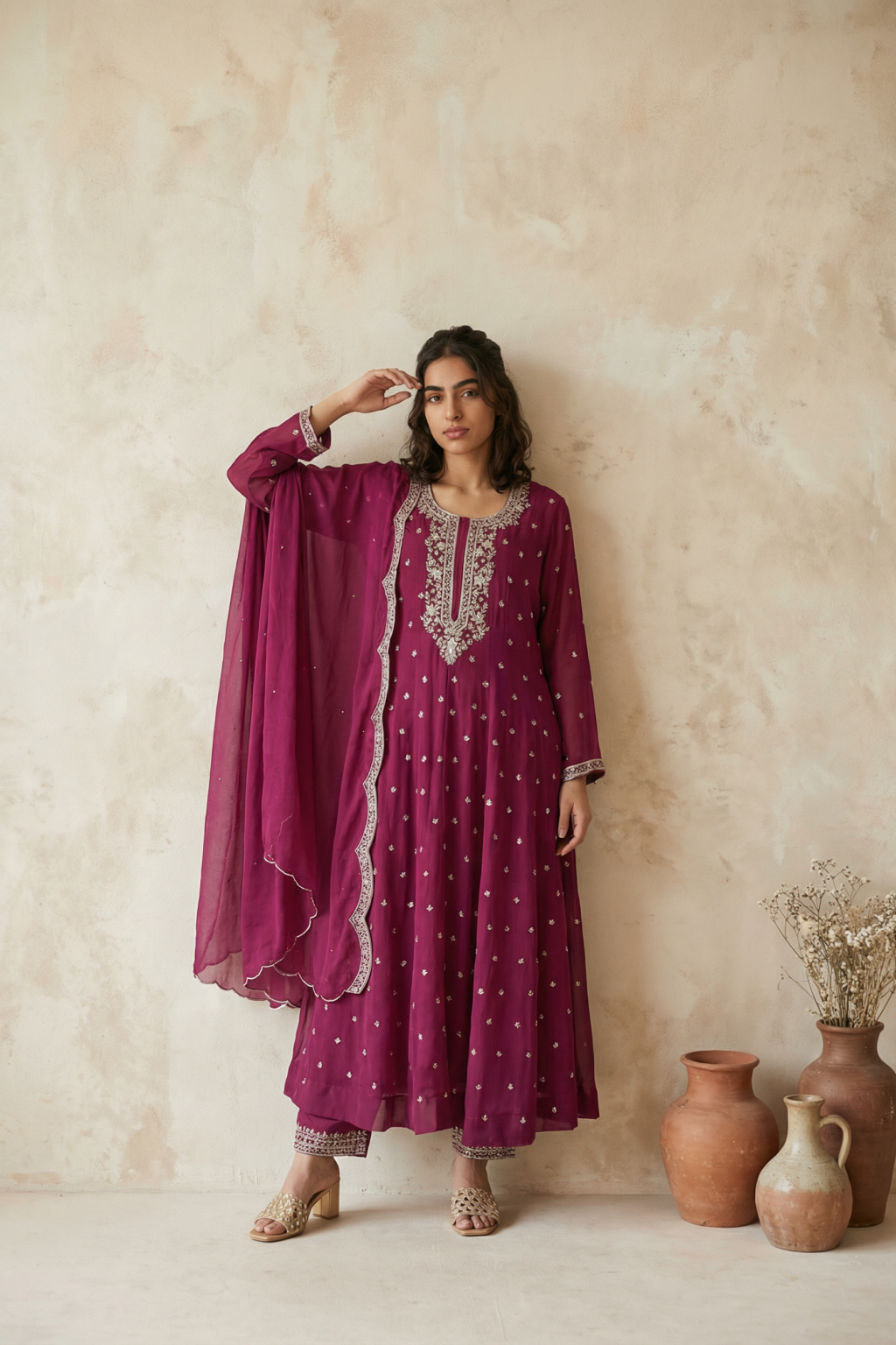 Pink Crepe Anarkali Suit