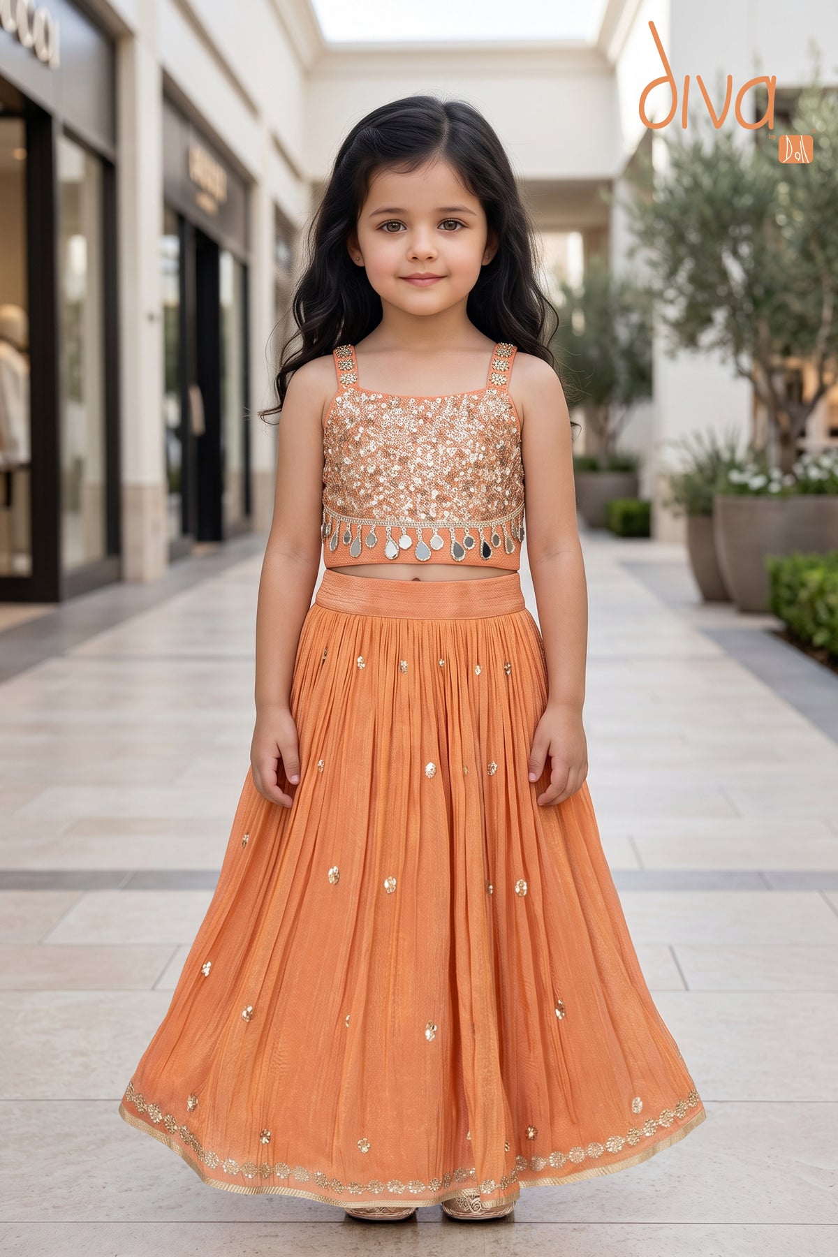Peach Lehenga Set with Sequin Embroidery