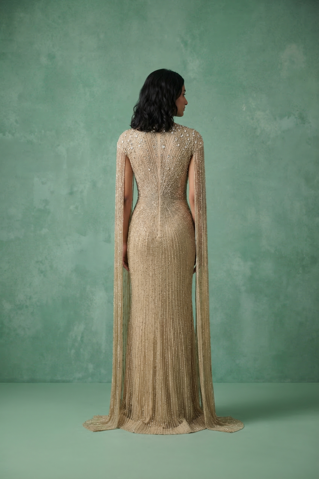 Champagne Embellished Evening Gown - Mokshaa