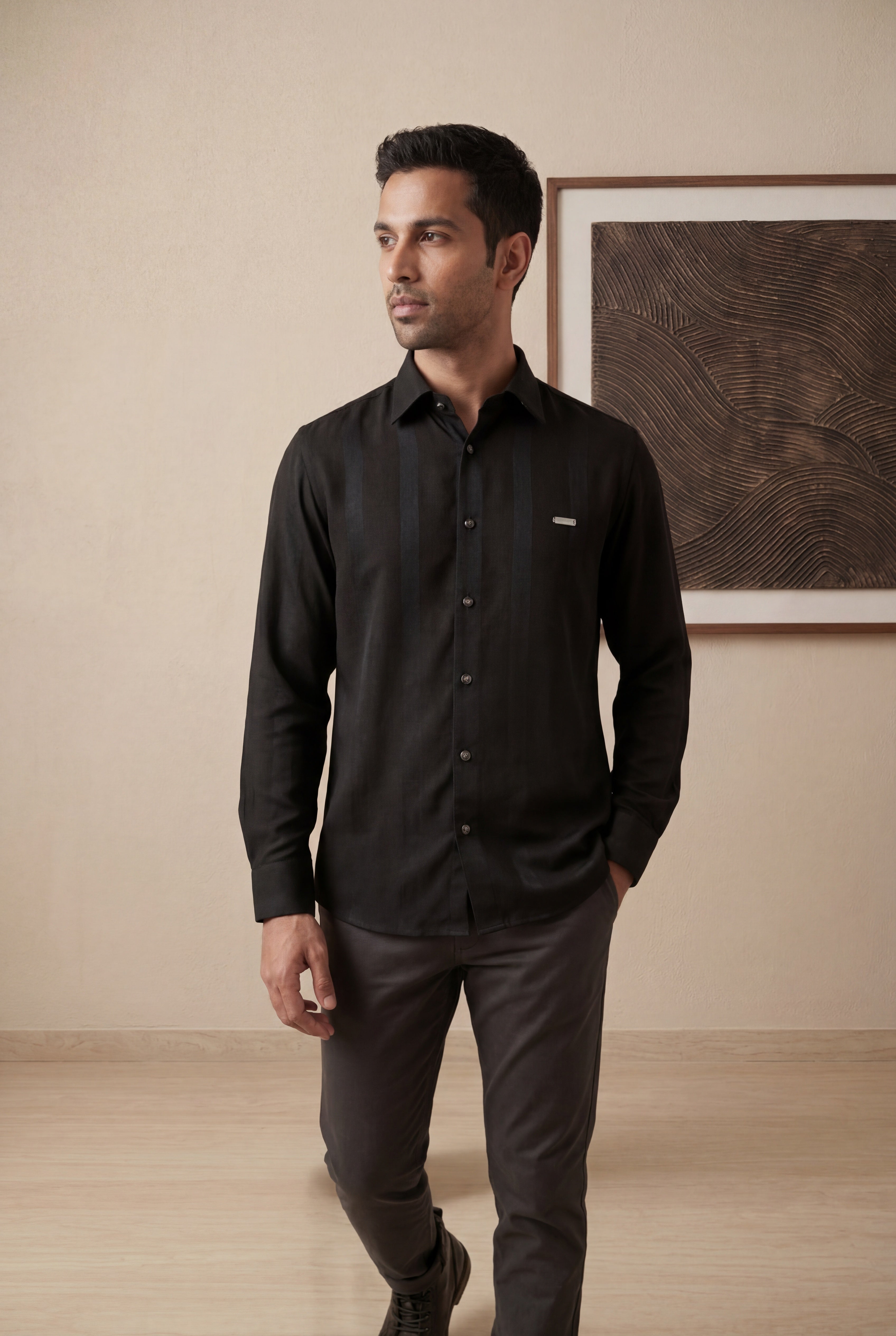 Black Knitted Full Sleeve Shirt