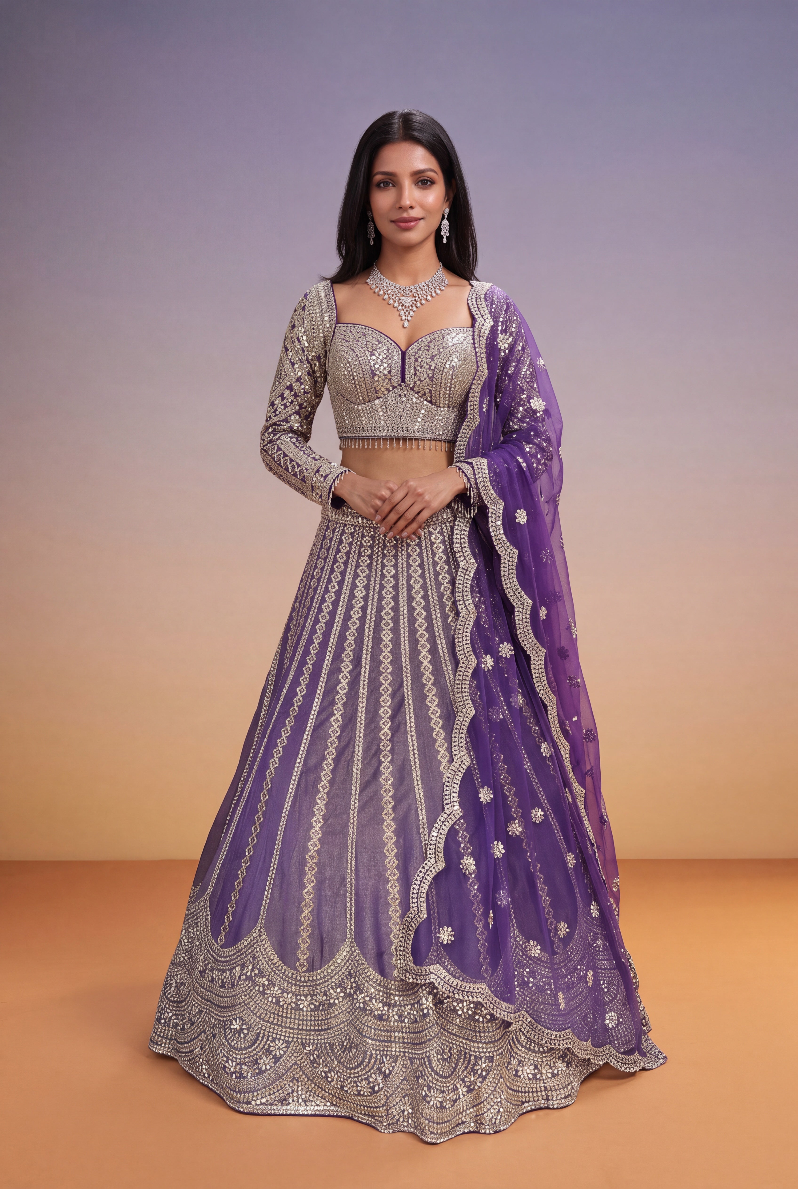 Purple Tissue Lehenga
