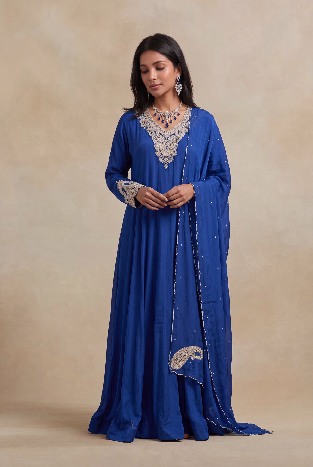 Royal Blue Georgette Anarkali - Mokshaa