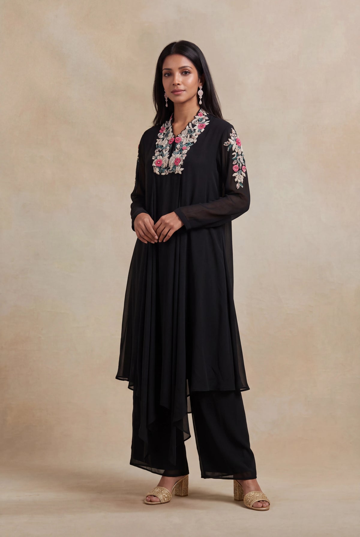 Black Georgette Indo-Western Set - Mokshaa