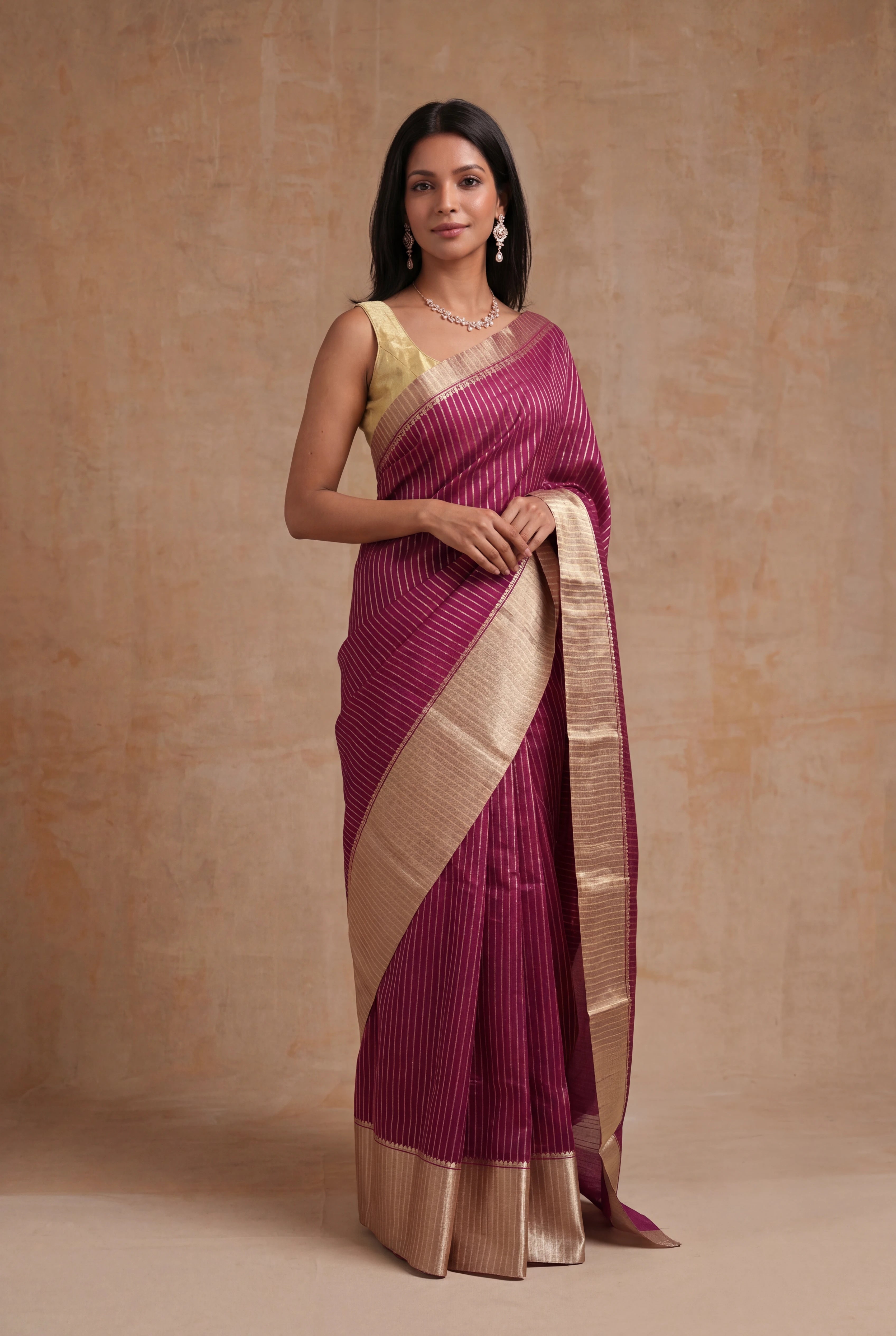 Wine Banarasi Chanderi Silk Saree