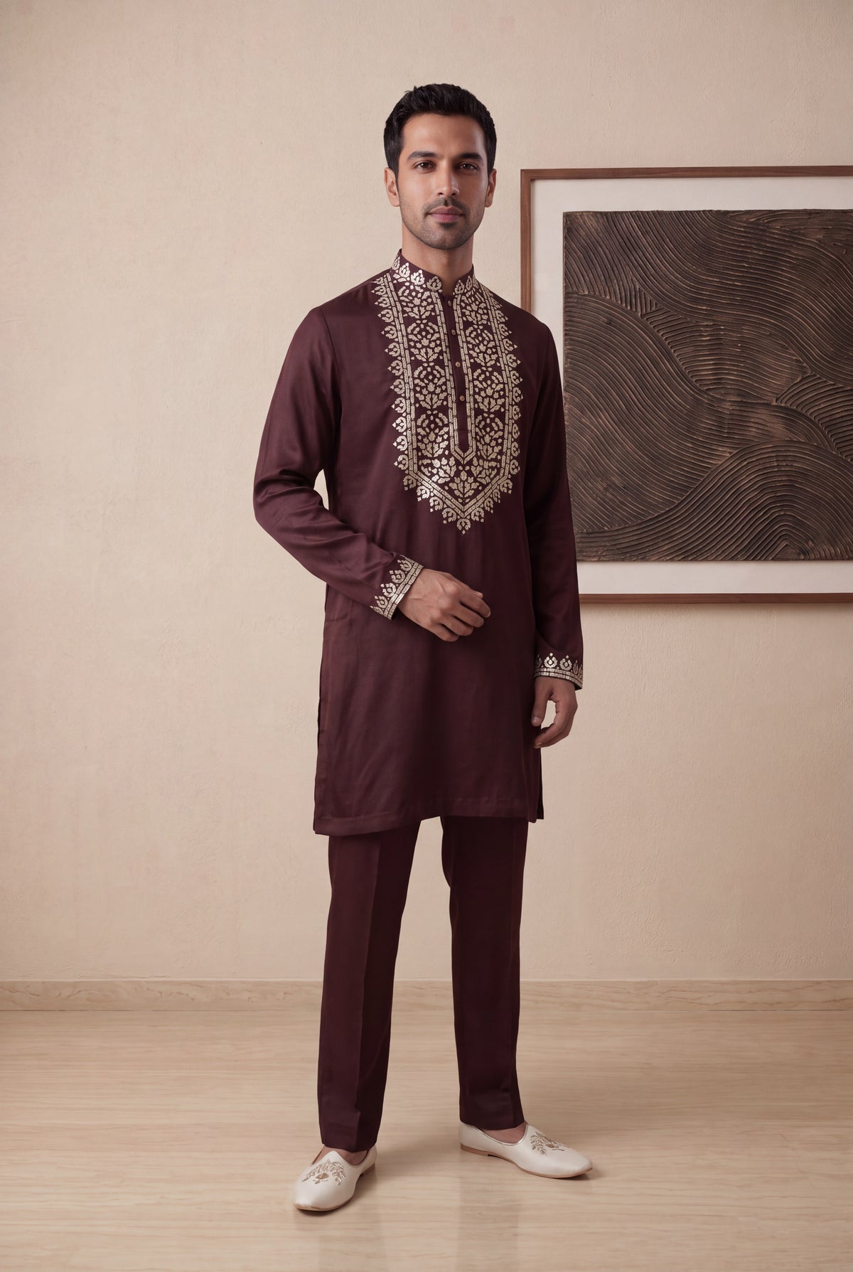 Maroon Nysa Silk Kurta Pant Set - Mokshaa