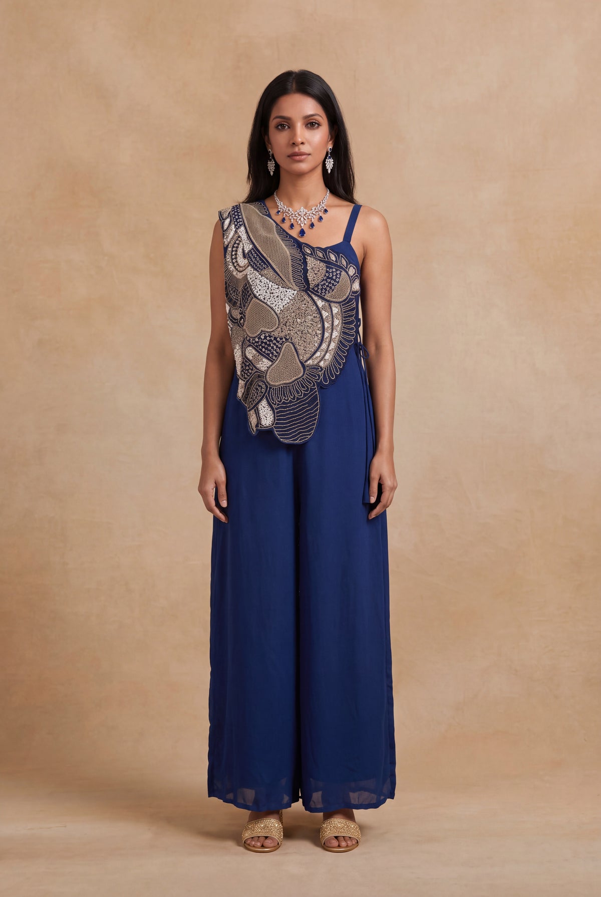 Royal Blue Crepe Jumpsuit - Mokshaa