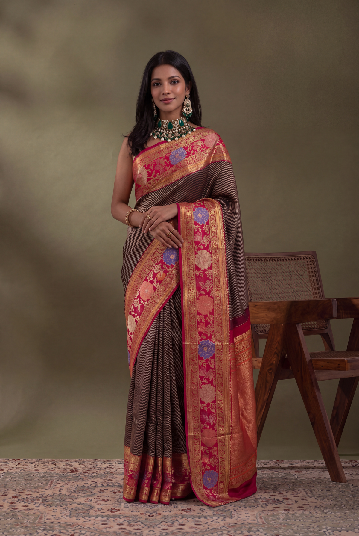 Violet Kanchivaram Silk Jamdani Border Saree - Mokshaa