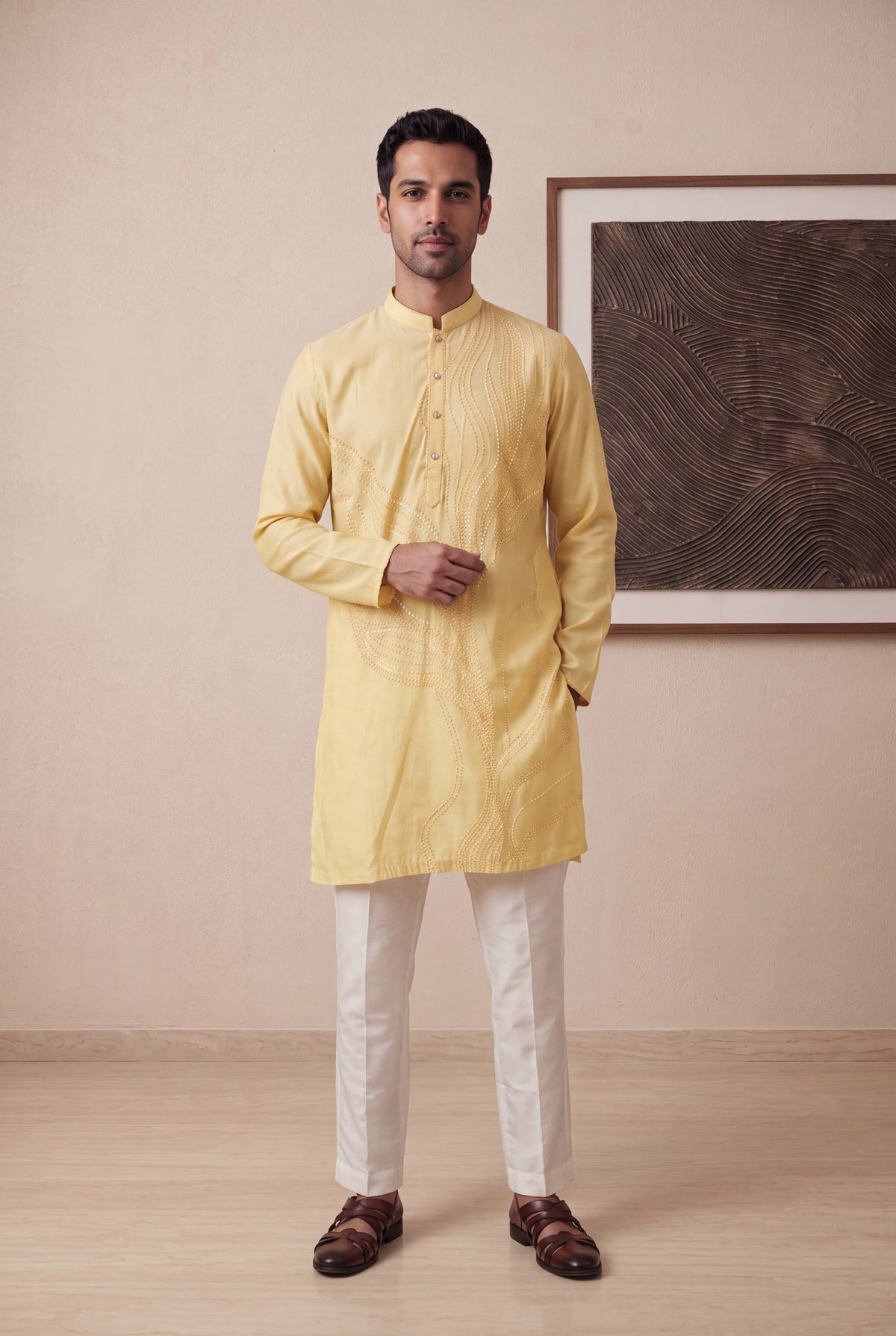 Yellow Silk Cotton Kurta Pant Set - Mokshaa