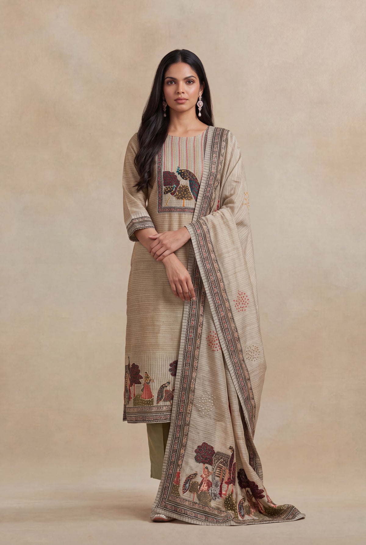 Beige Cotton Kurti Set - Mokshaa