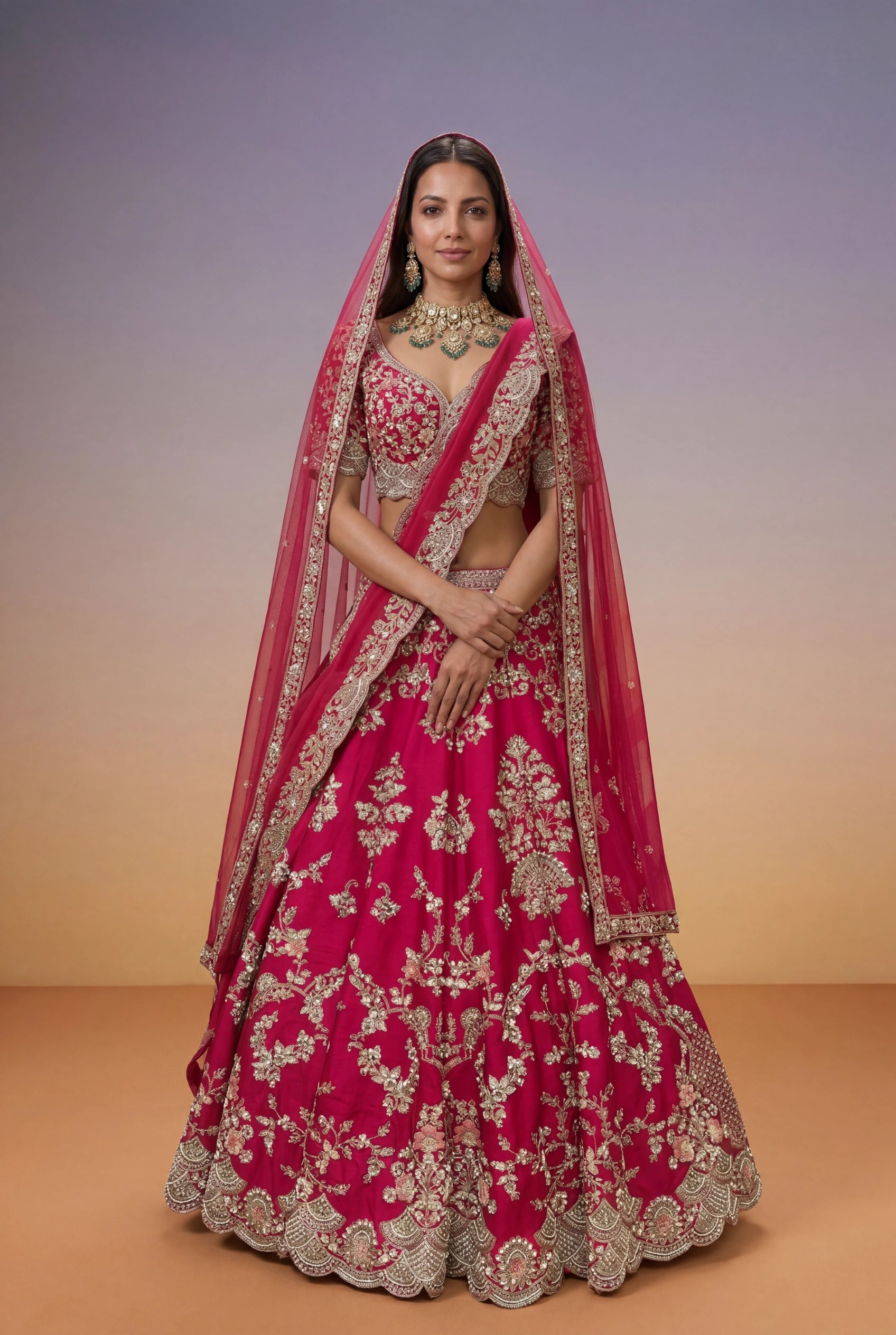 Pink Raw Silk Bridal Lehenga