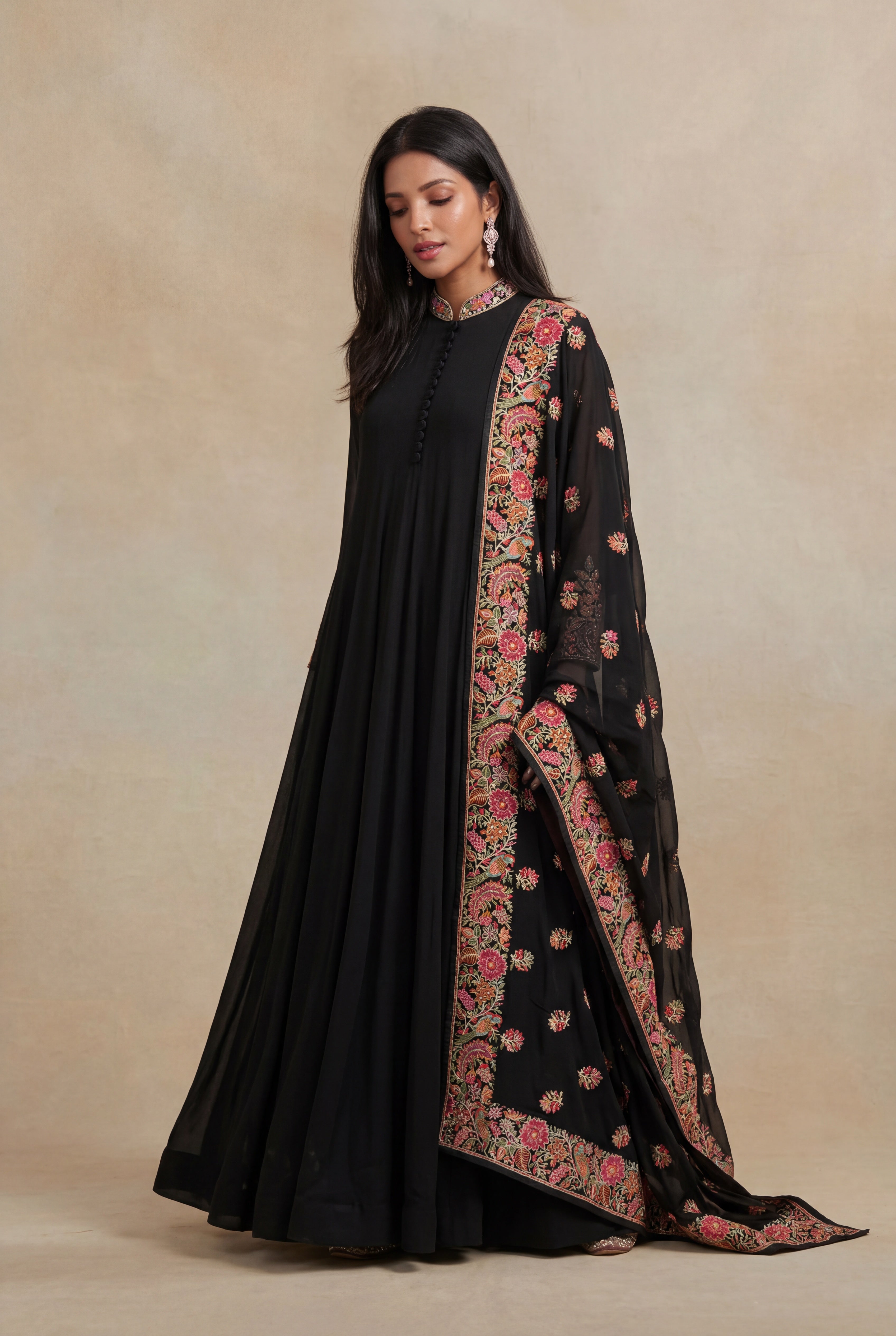 Black Grape Fabric Embroidered Anarkali Suit