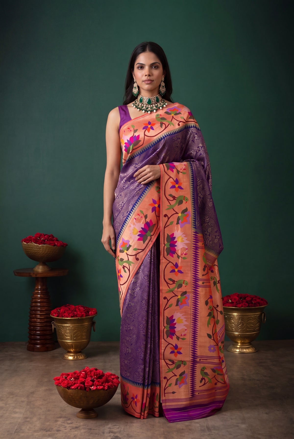 Purple Banarasi Silk Fusion Saree - Mokshaa