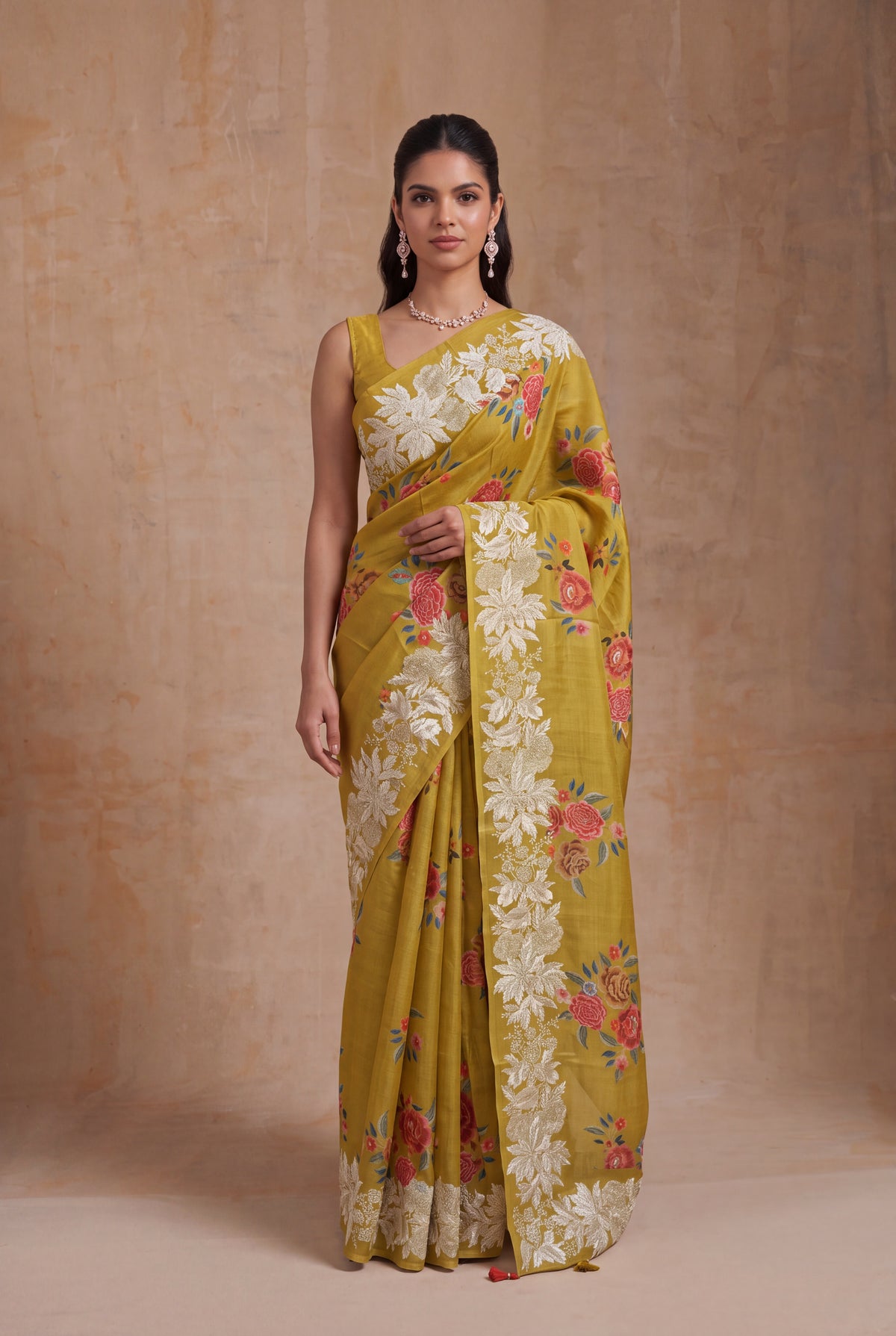 Mustard Yellow Tussar Silk Saree - Mokshaa