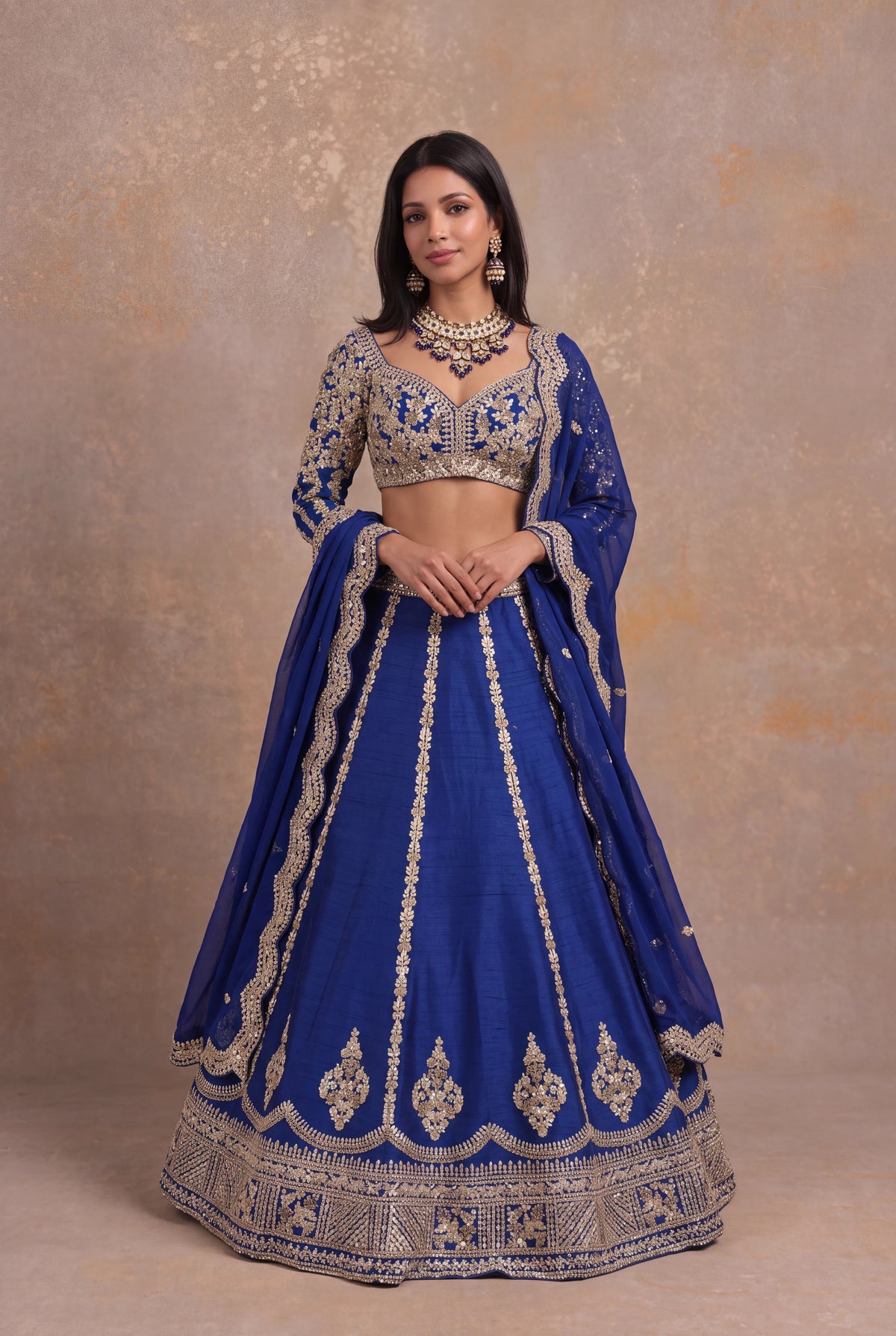 Royal Blue Raw Silk Lehenga - Mokshaa