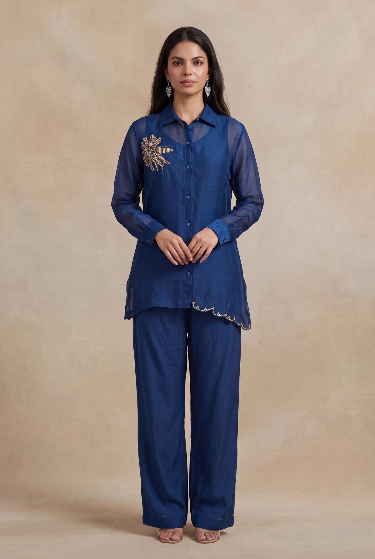 Royal Blue Organza Co-ord Set - Mokshaa