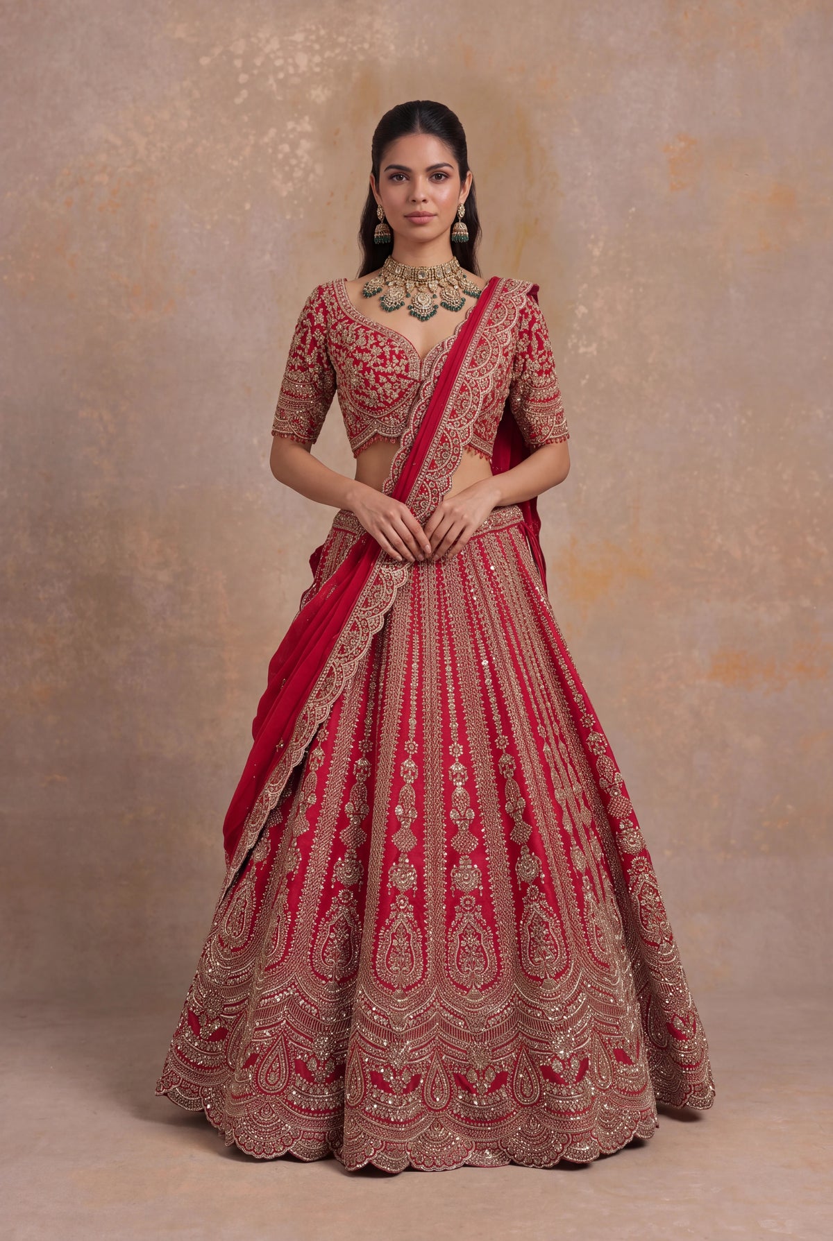 Red Raw Silk Bridal Lehenga - Mokshaa