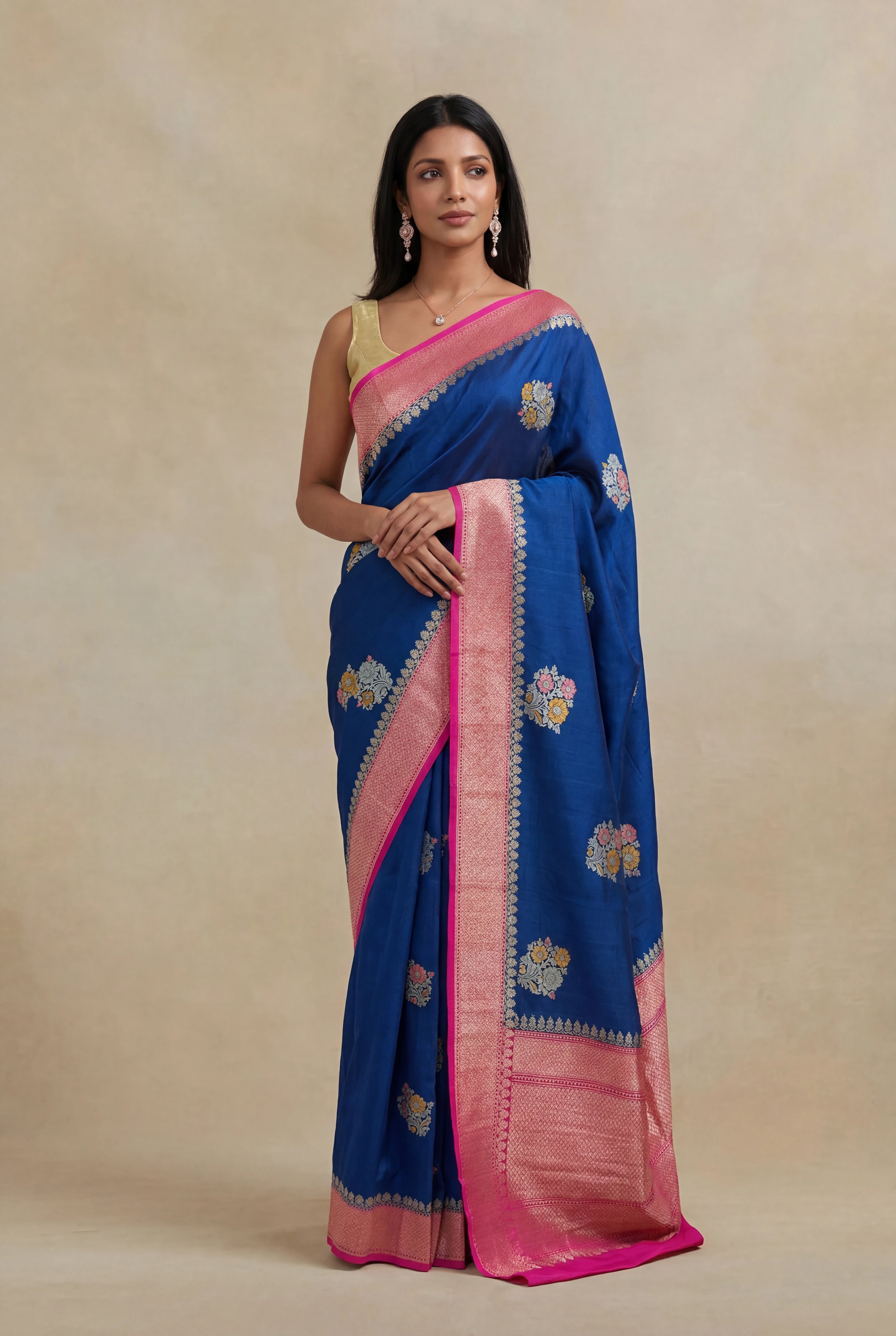 Royal Blue Tussar Georgette Saree