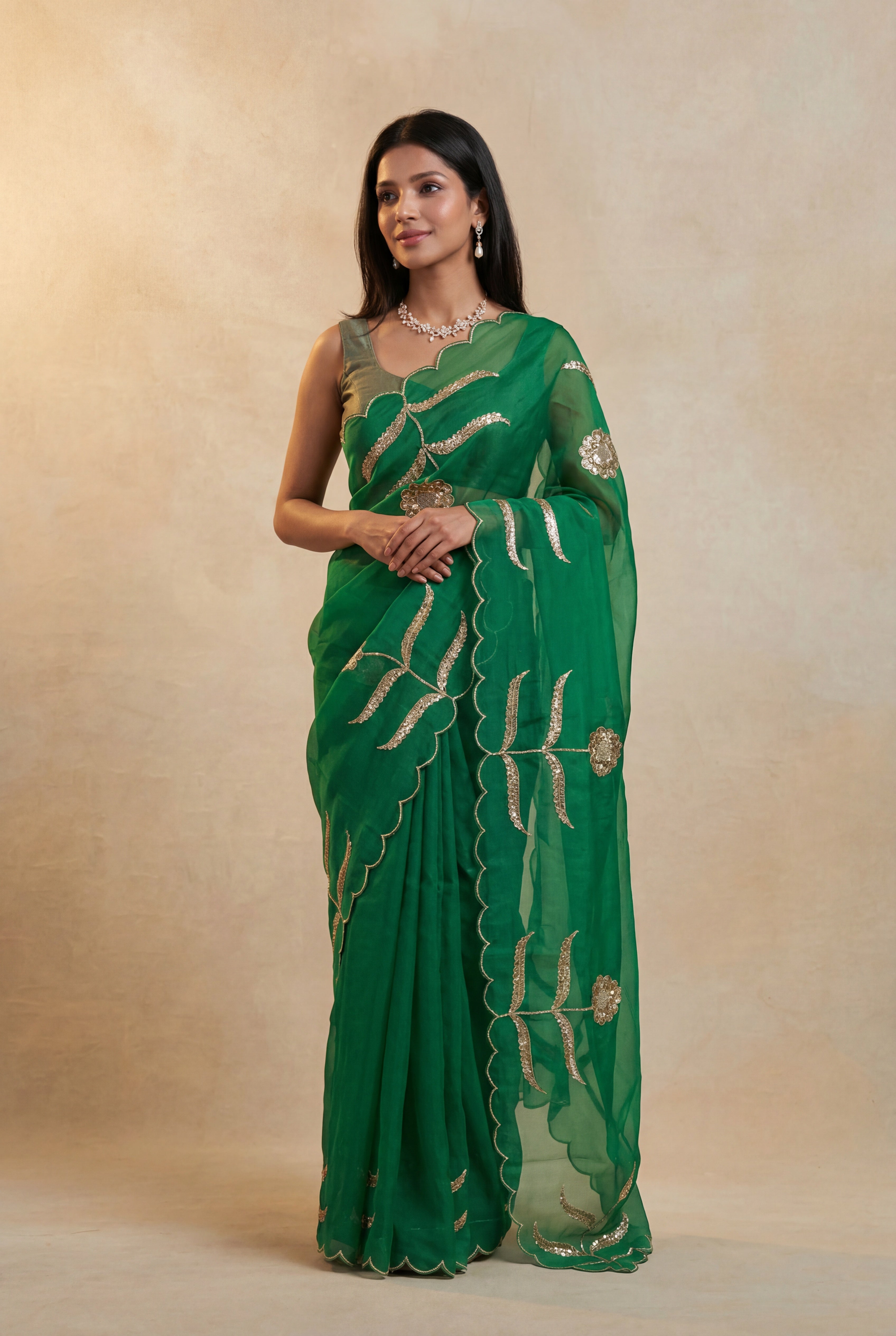 Bottle Green Organza Saree