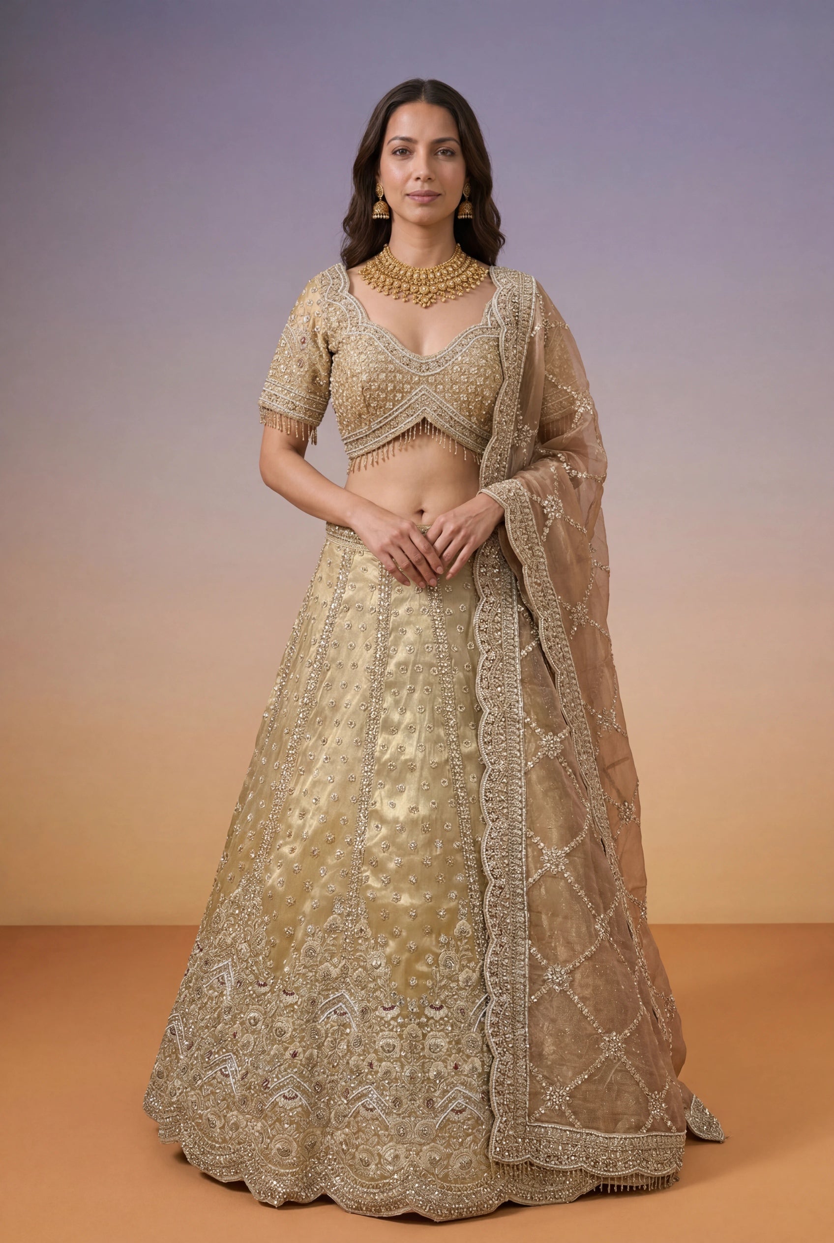 Gold Tissue Bridal Lehenga