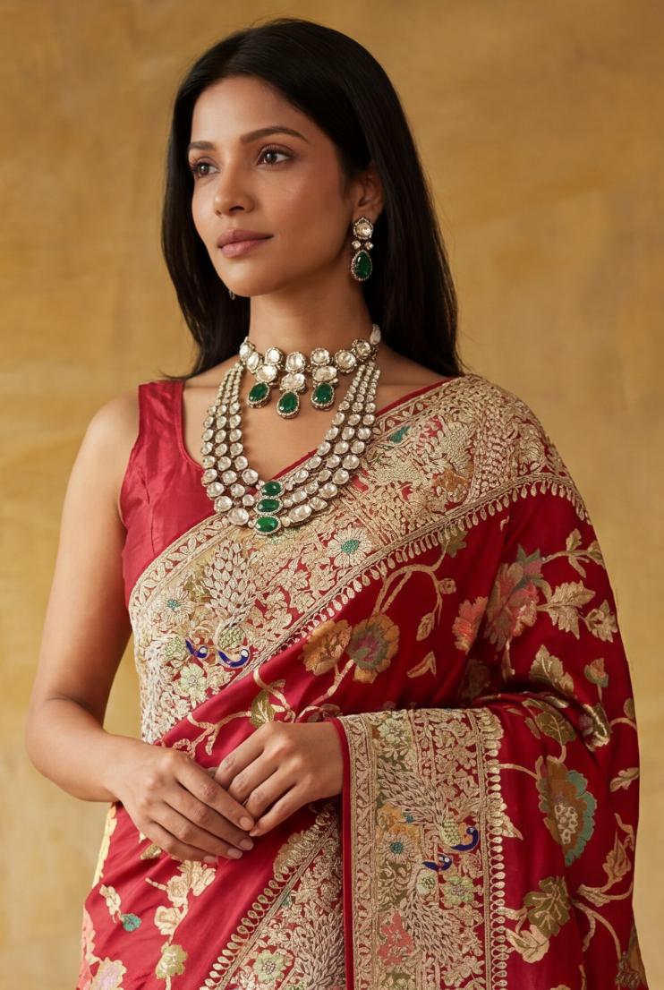 Red Chanderi Silk Saree