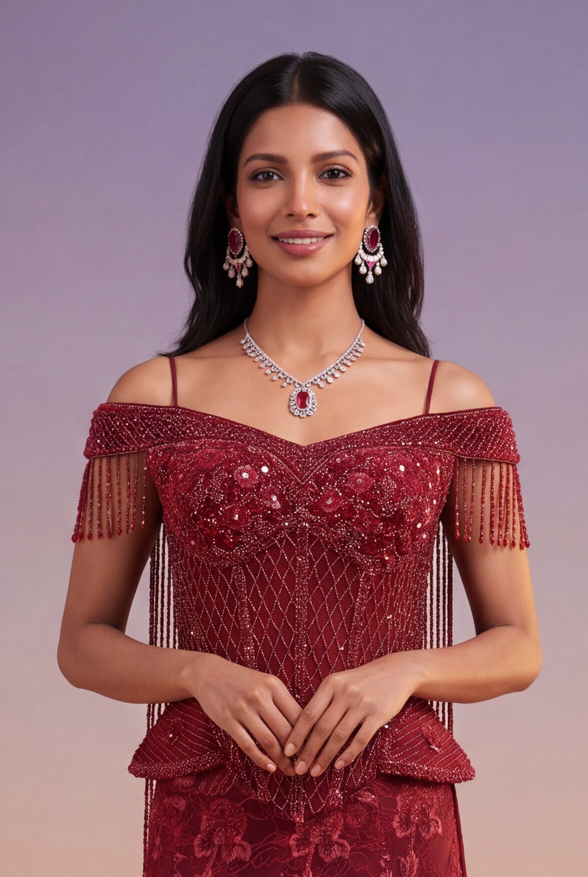Red Indo-Western Corset Lehenga - Mokshaa