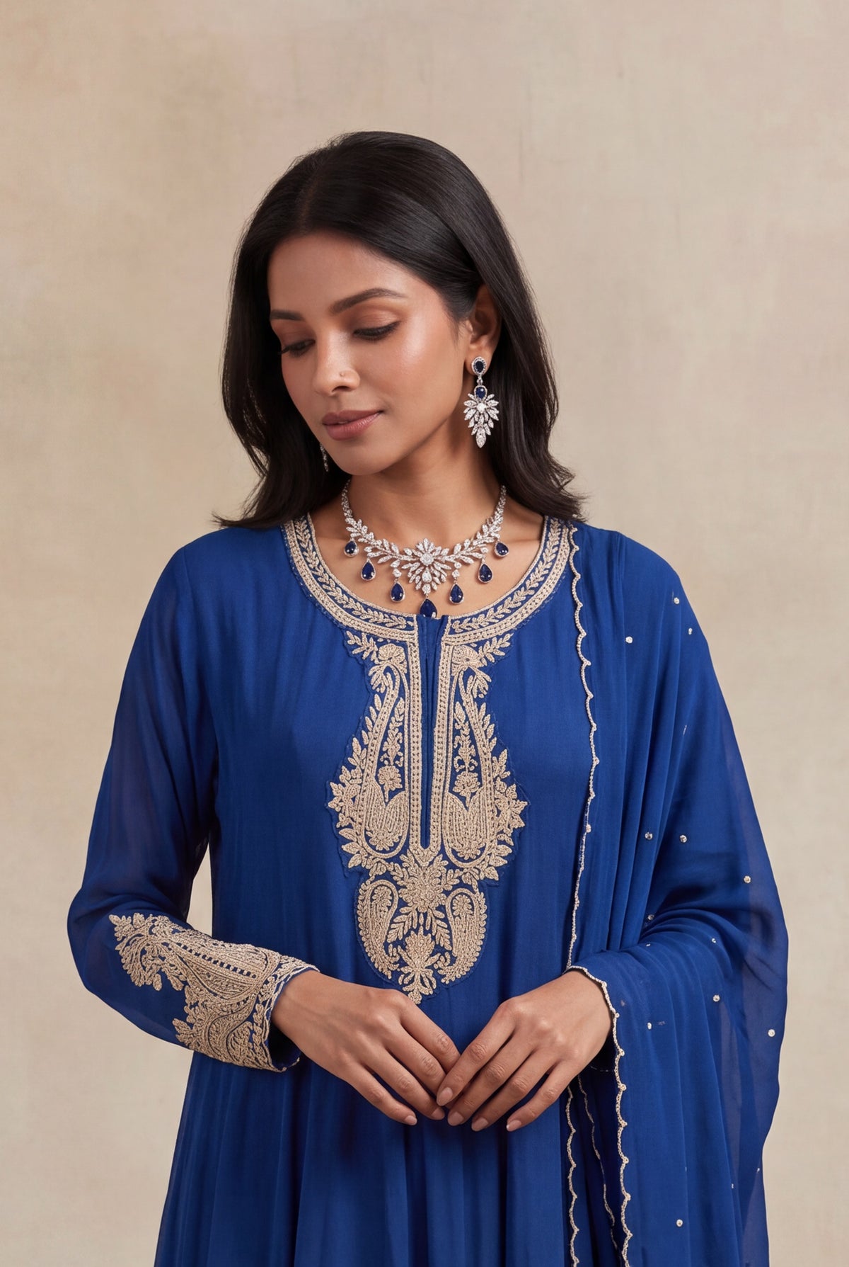 Royal Blue Georgette Anarkali Suit - Mokshaa
