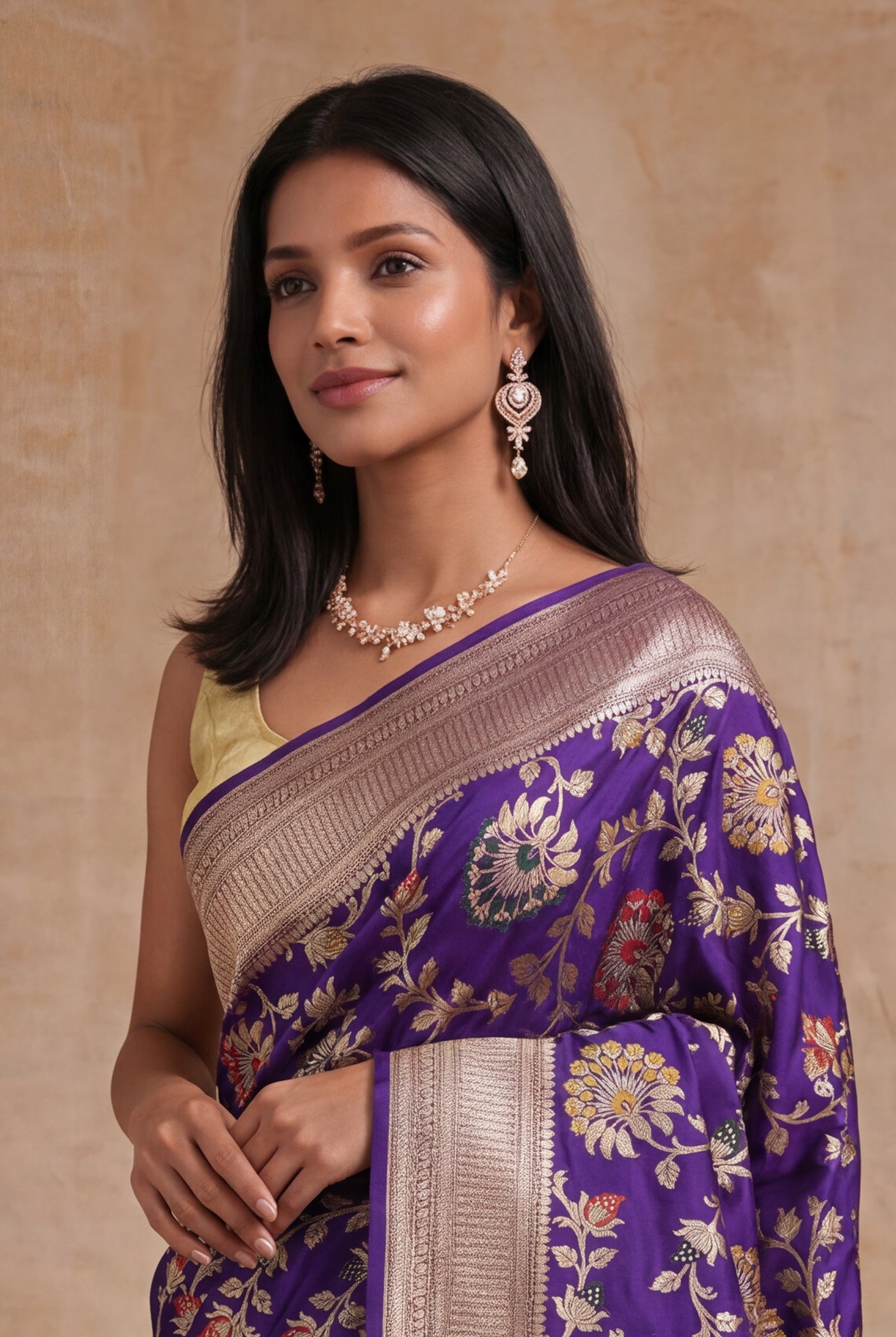 Purple Banarasi Silk Meenakari Saree