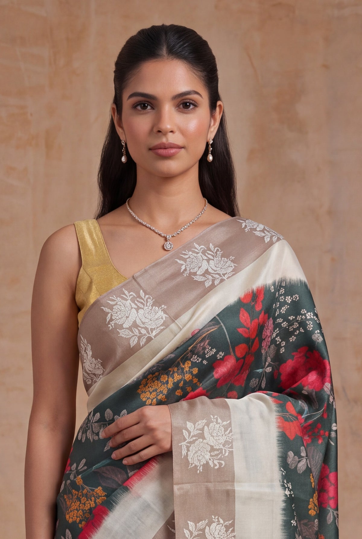 Dark Green Tussar Silk Saree - Mokshaa
