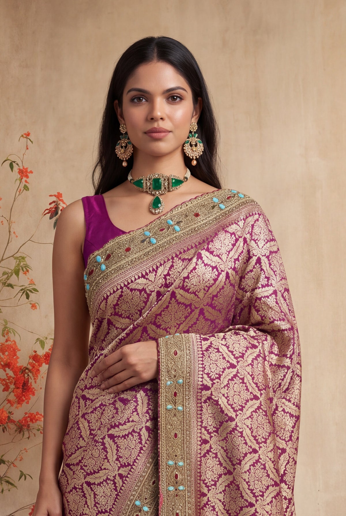 Magenta Banarasi Silk Saree - Mokshaa