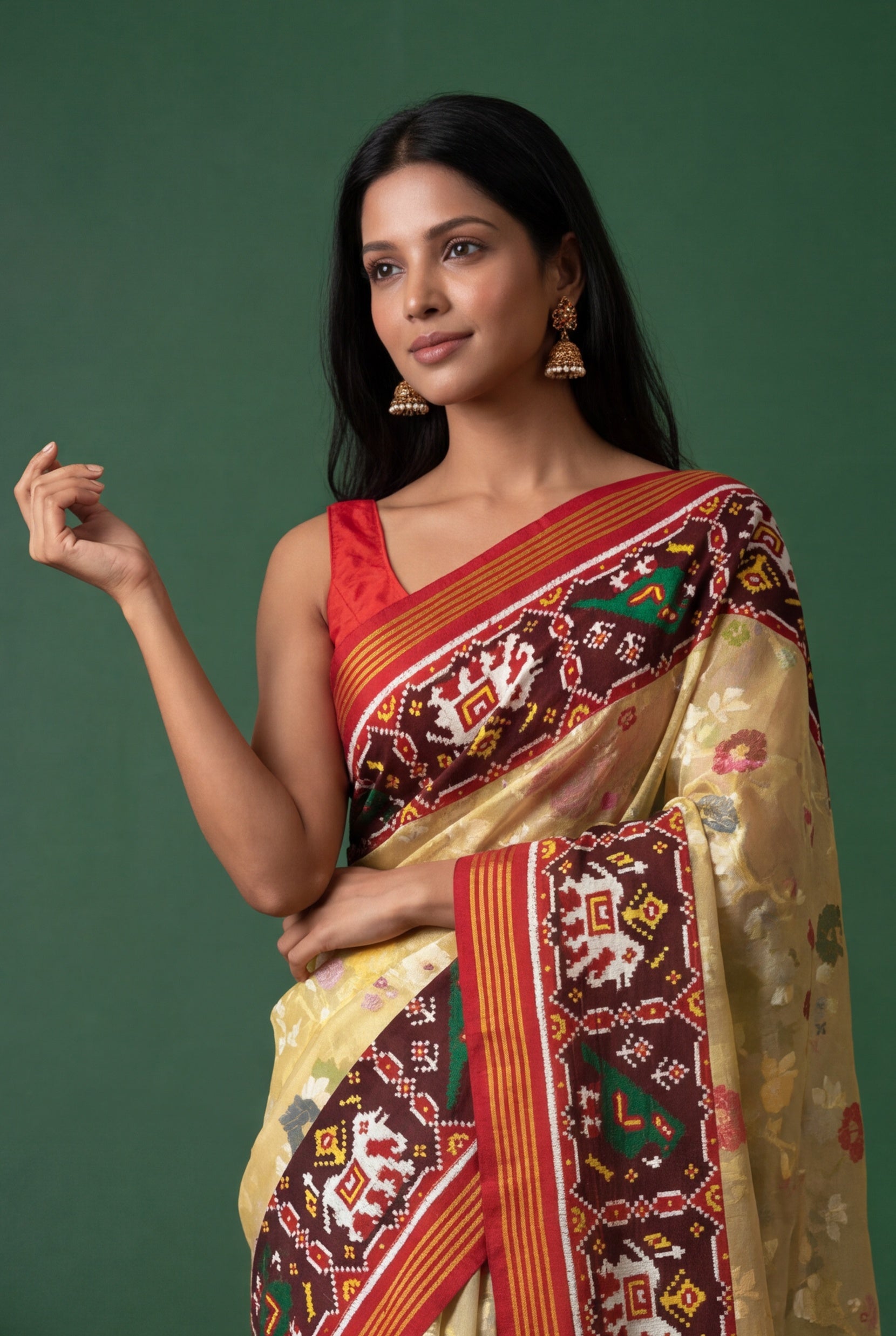 Pastel Yellow Kora Jamdhani Saree
