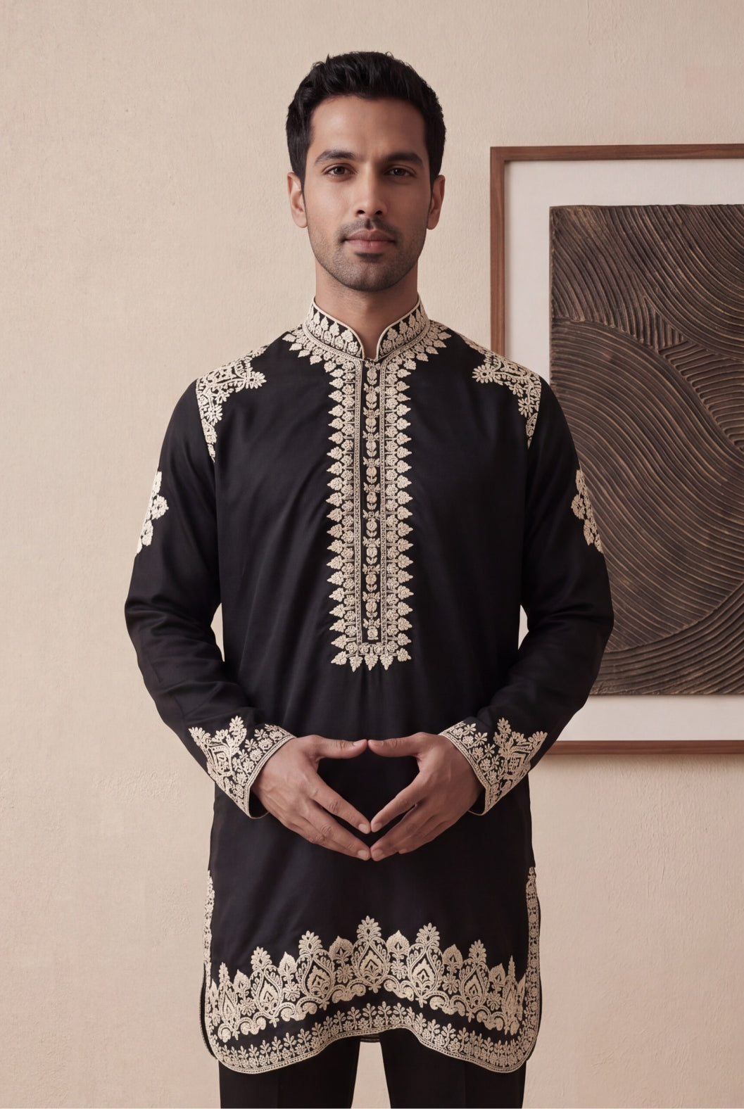 Black Nysa Silk Kurta Pant Set - Mokshaa