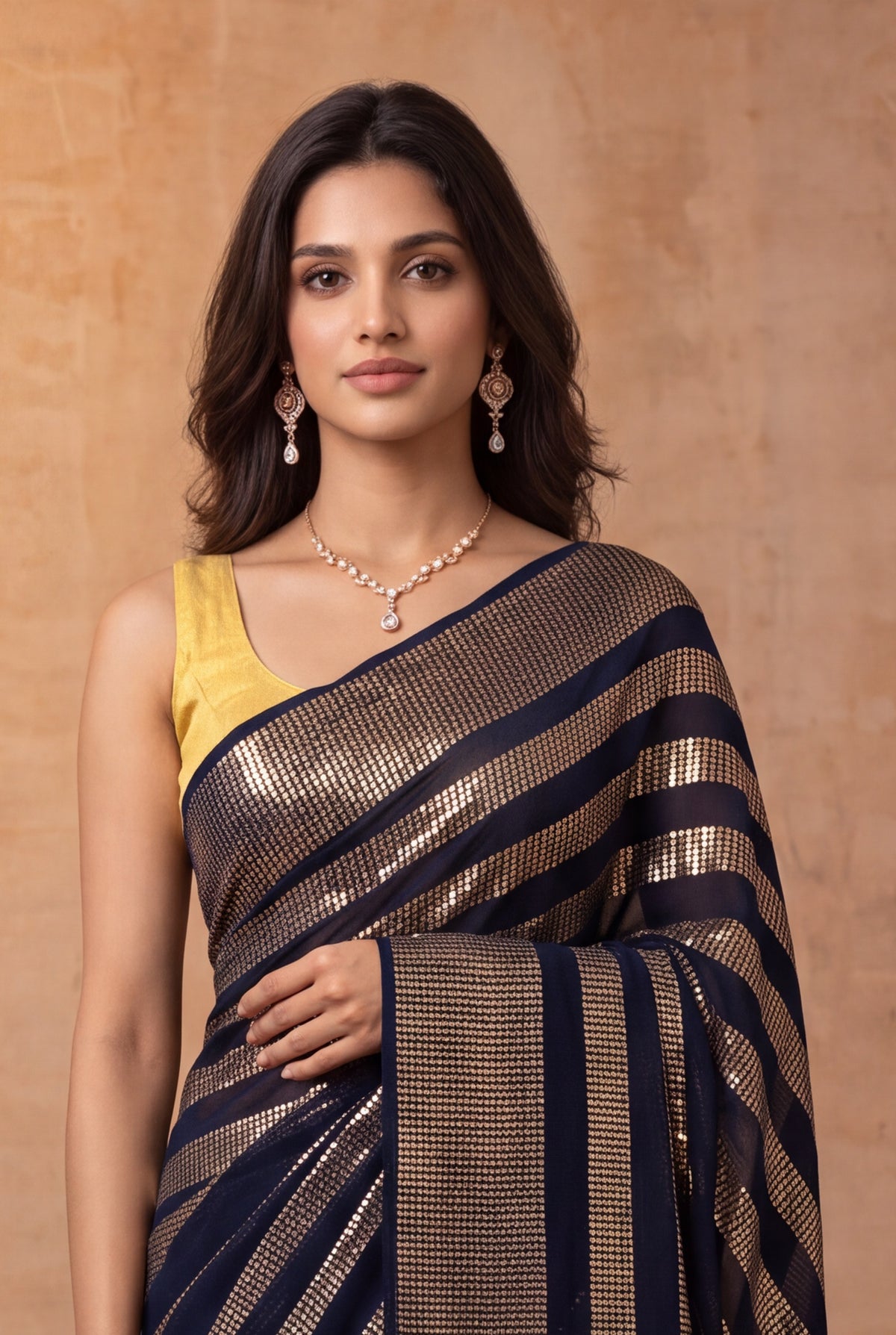 Navy Blue Georgette Saree - Mokshaa