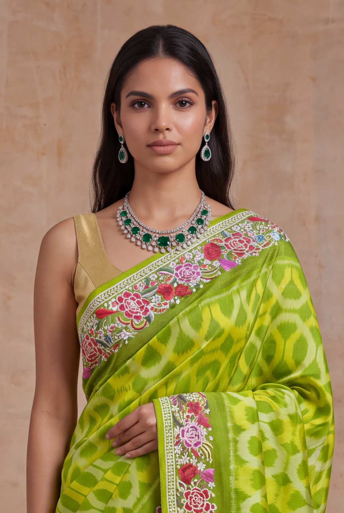 Lime Green Patola Silk Saree - Mokshaa
