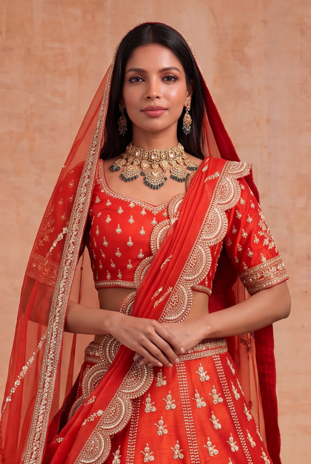 Rust Orange Raw Silk Lehenga - Mokshaa