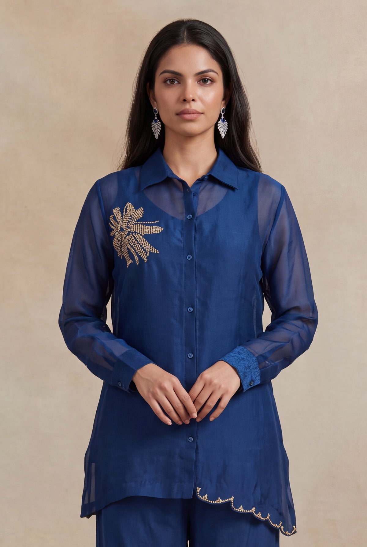 Royal Blue Organza Co-ord Set - Mokshaa