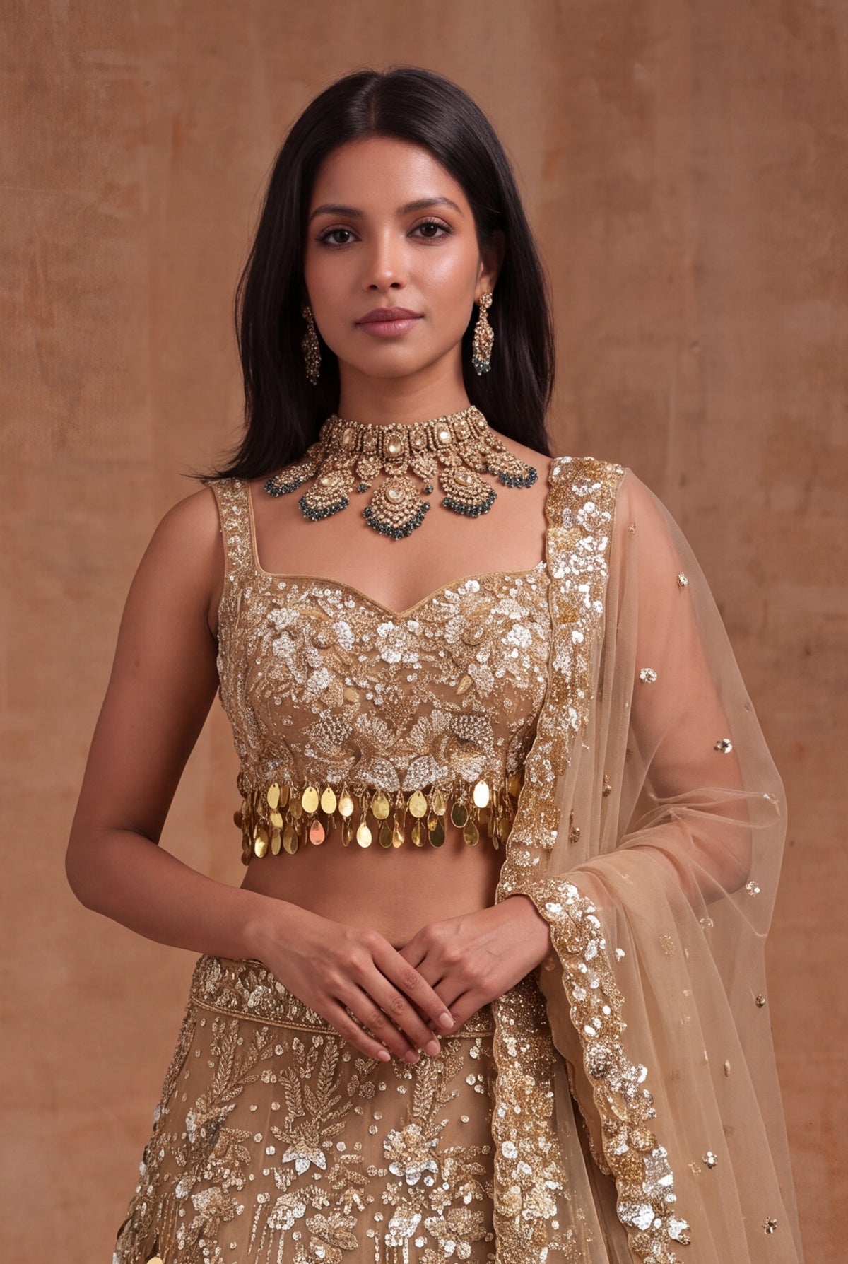 Gold Net Bridal Lehenga - Mokshaa