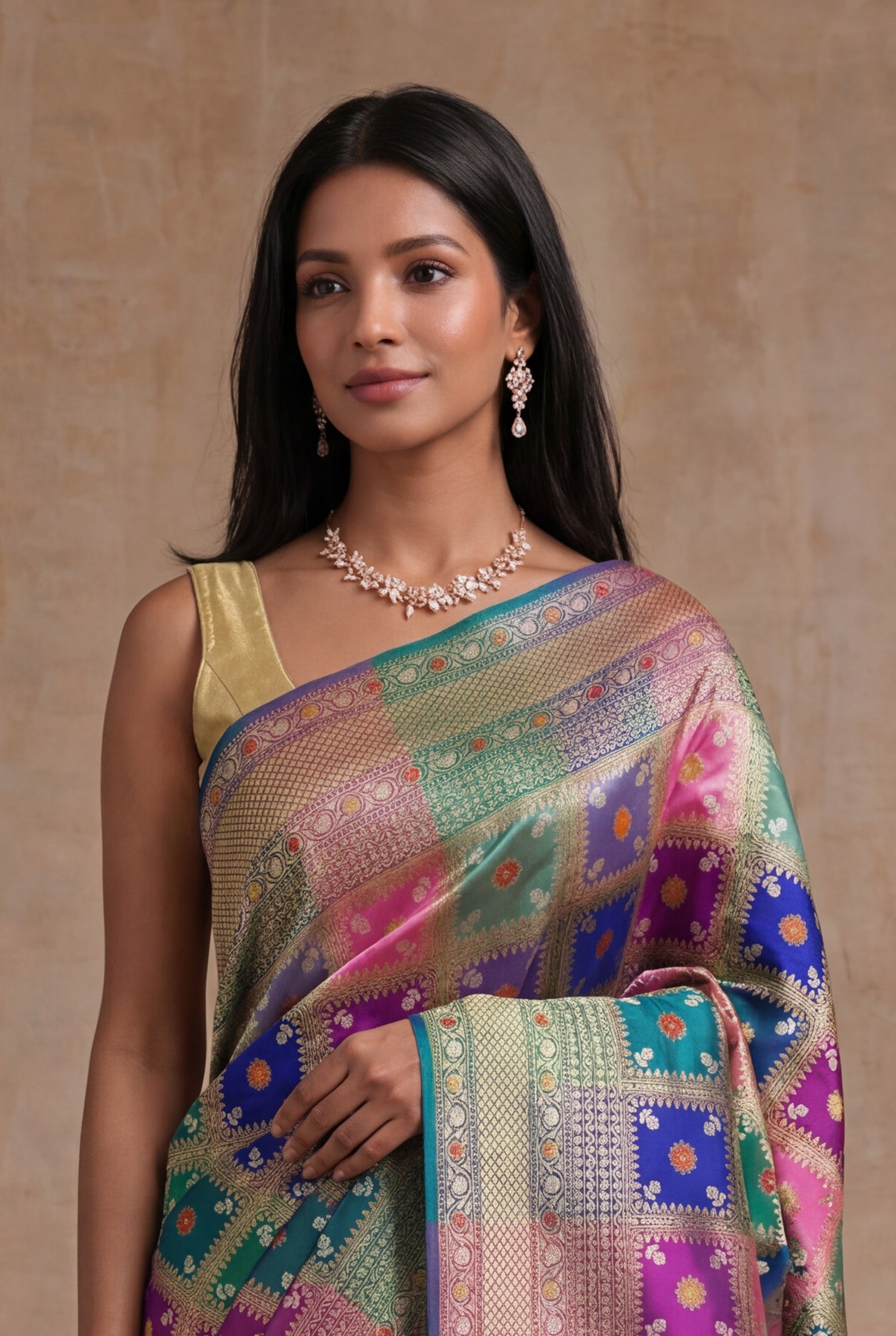 Multicolor Banarasi Silk Meenakari Saree