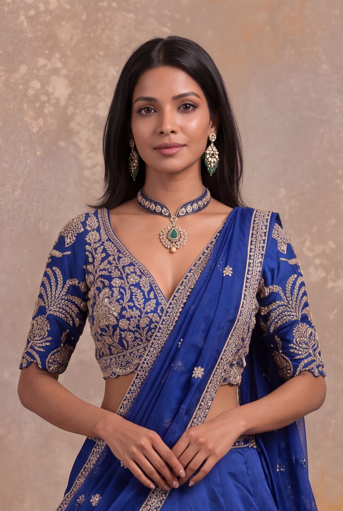 Ink Blue Kanchivaram Silk Lehenga - Mokshaa