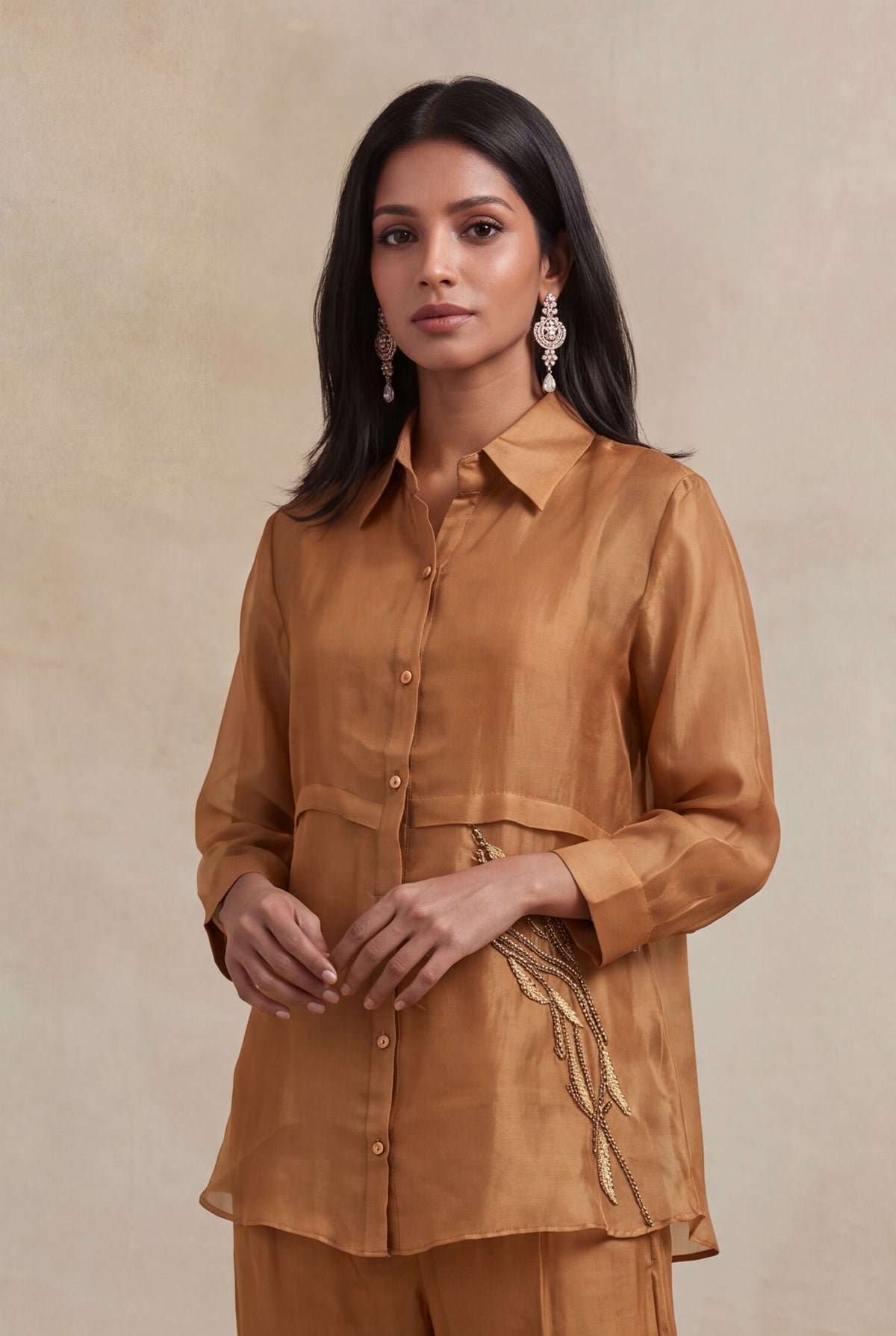 Rust Organza Katdana Co-ord Set - Mokshaa
