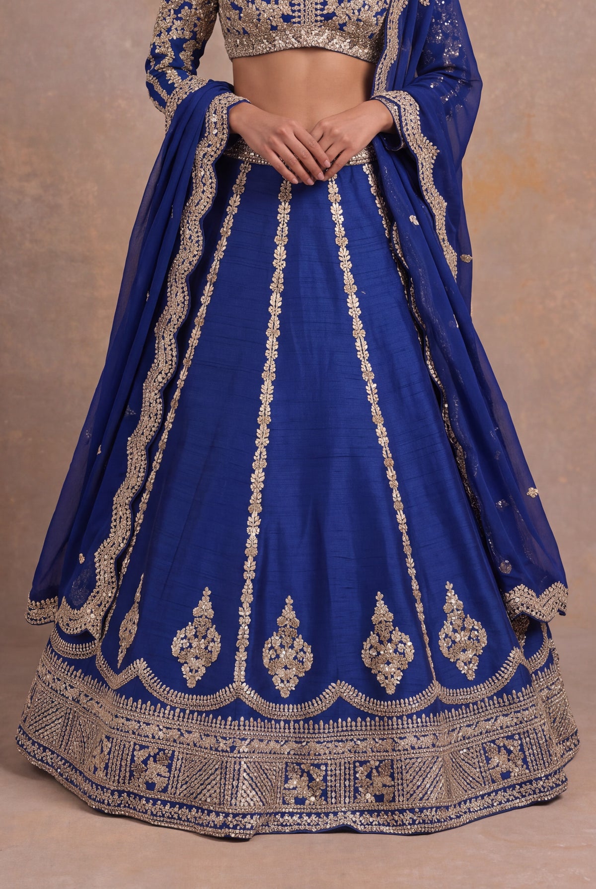Royal Blue Raw Silk Lehenga - Mokshaa