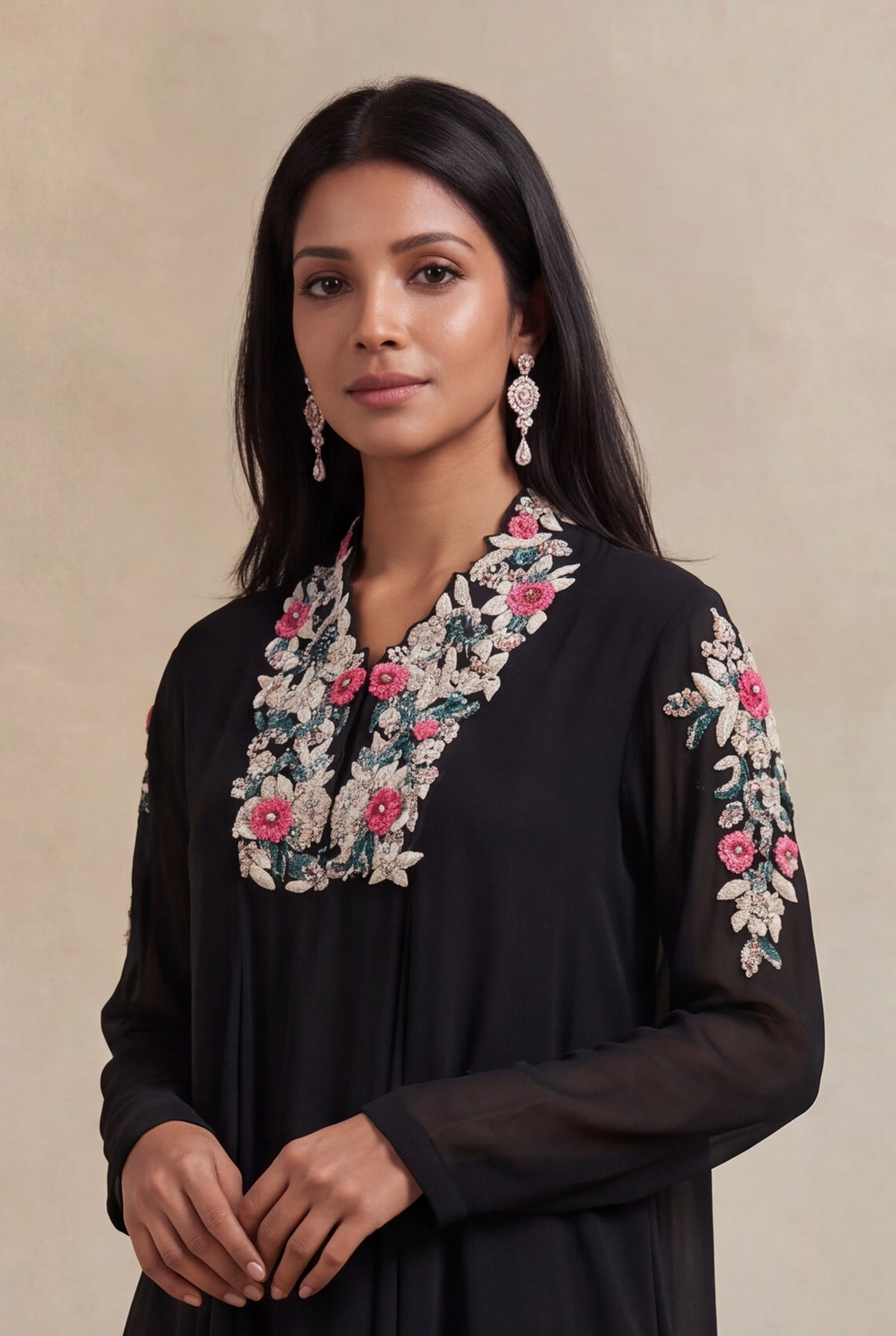 Black Georgette Indo-Western Set - Mokshaa