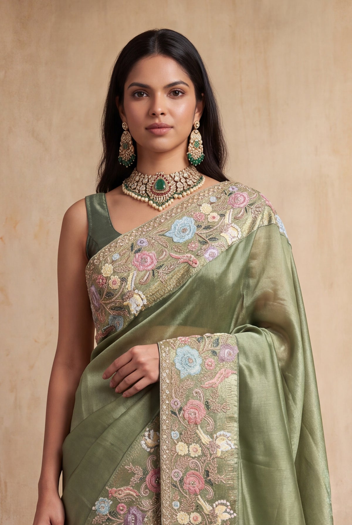 Sage Green Kanchivaram Pattu Silk Saree - Mokshaa
