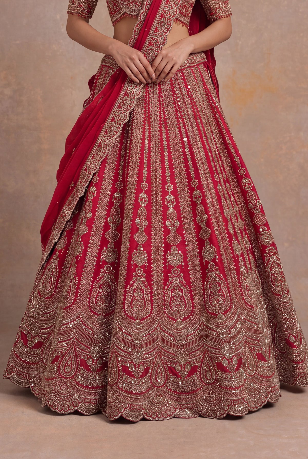 Red Raw Silk Bridal Lehenga - Mokshaa