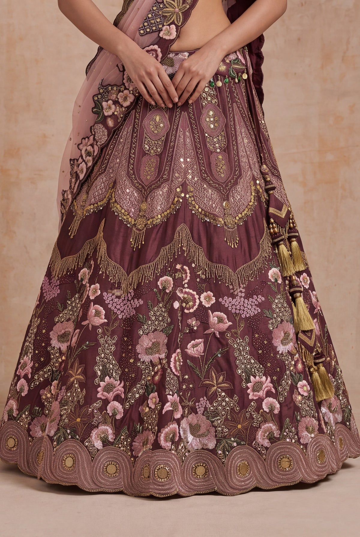 Wine Silk Lehenga - Mokshaa