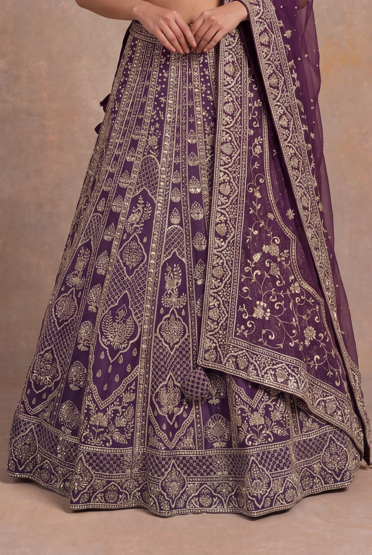 Plum Raw Silk Lehenga Set with Zardozi Embroidery - Mokshaa