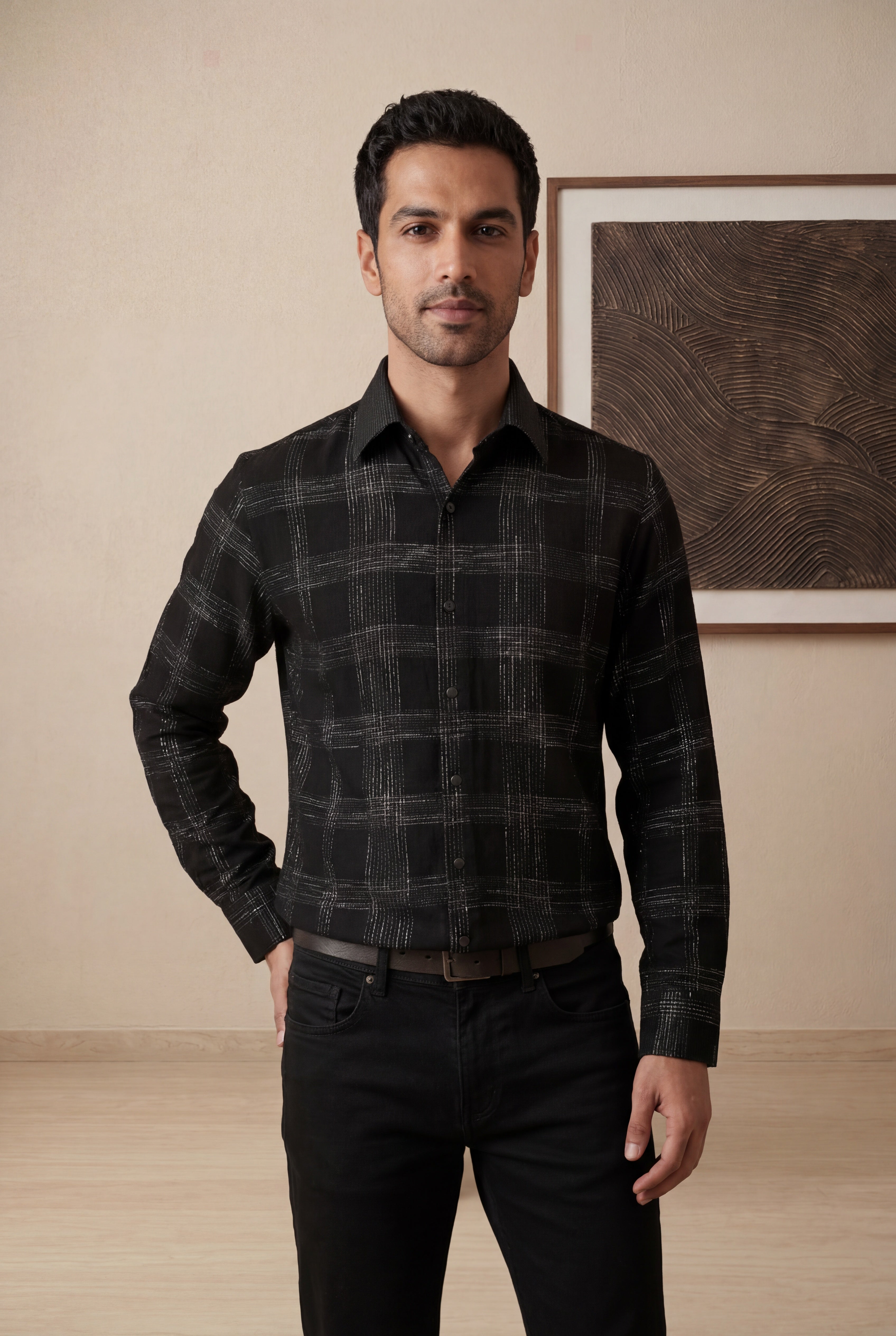 Black Checked Bomario Full Sleeve Shirt
