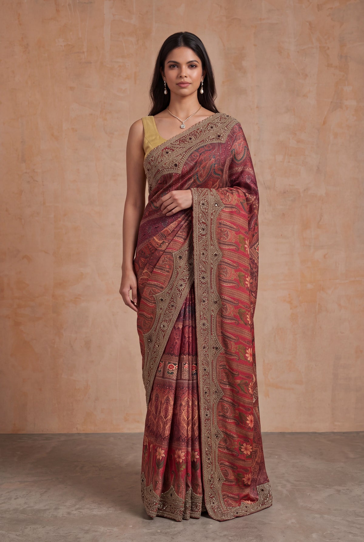 Maroon Satin Silk Saree - Mokshaa
