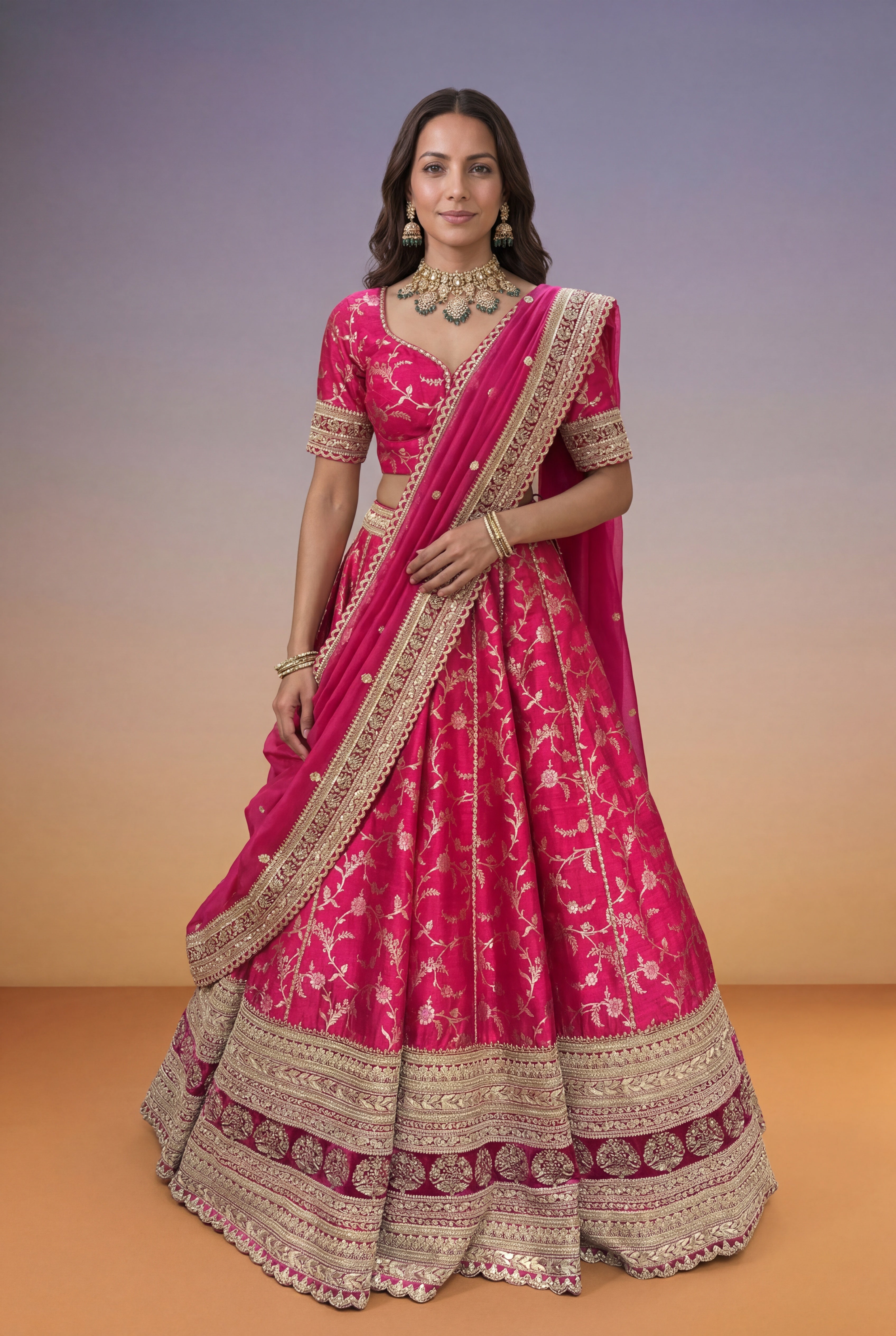 Pink Banarasi Raw Silk Lehenga