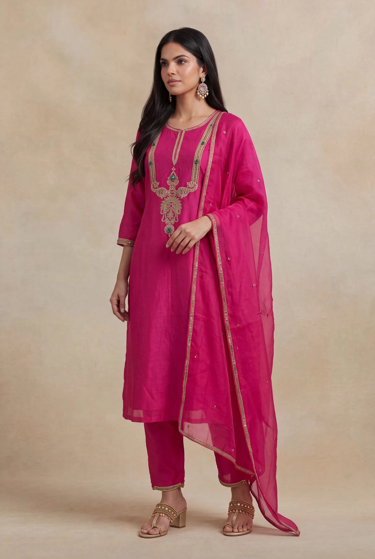 Rani Pink Silk Salwar Set - Mokshaa